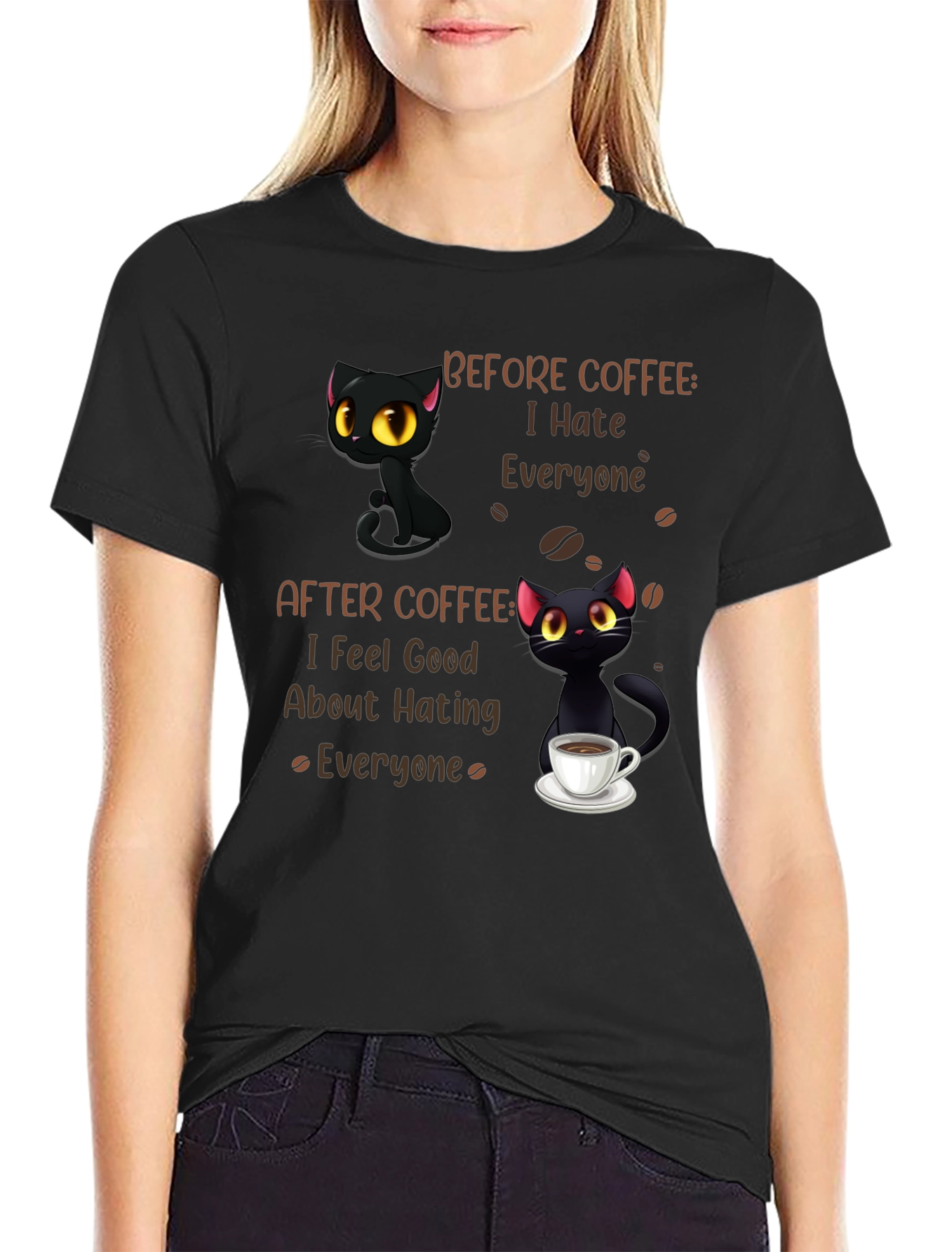 Black Coffee Cat T-Shirt - I Hate Everyone Funny Tee view 2