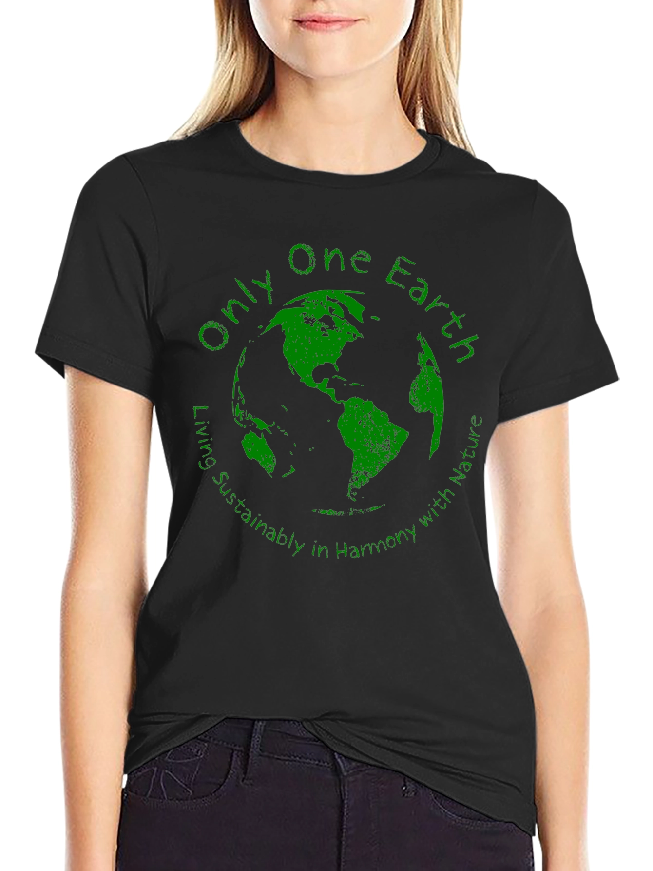 Black Eco-Friendly 'Only One Earth' Graphic T-Shirt view 2