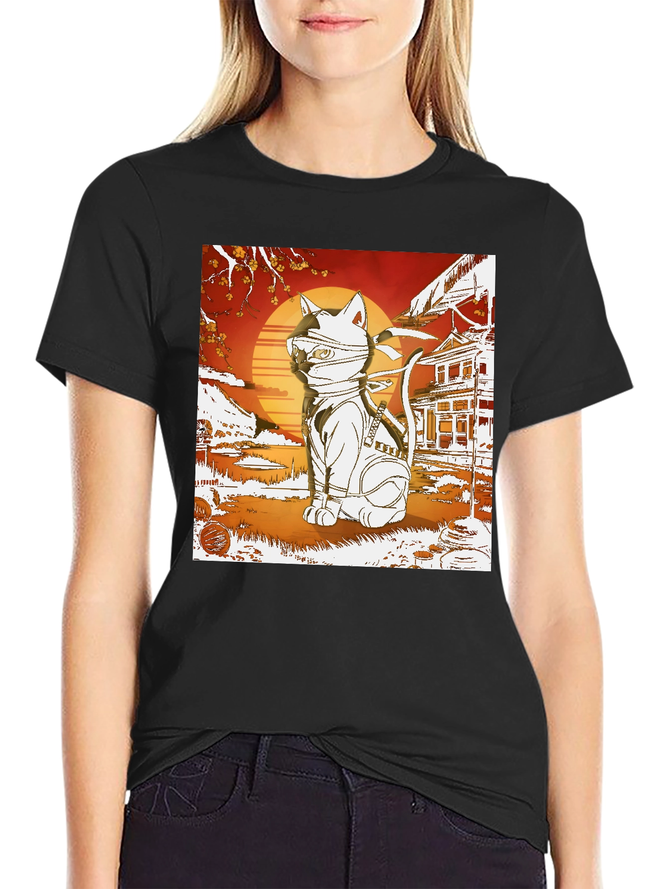 Black Ninja Cat T-Shirt - Cool Graphic Tee view 2