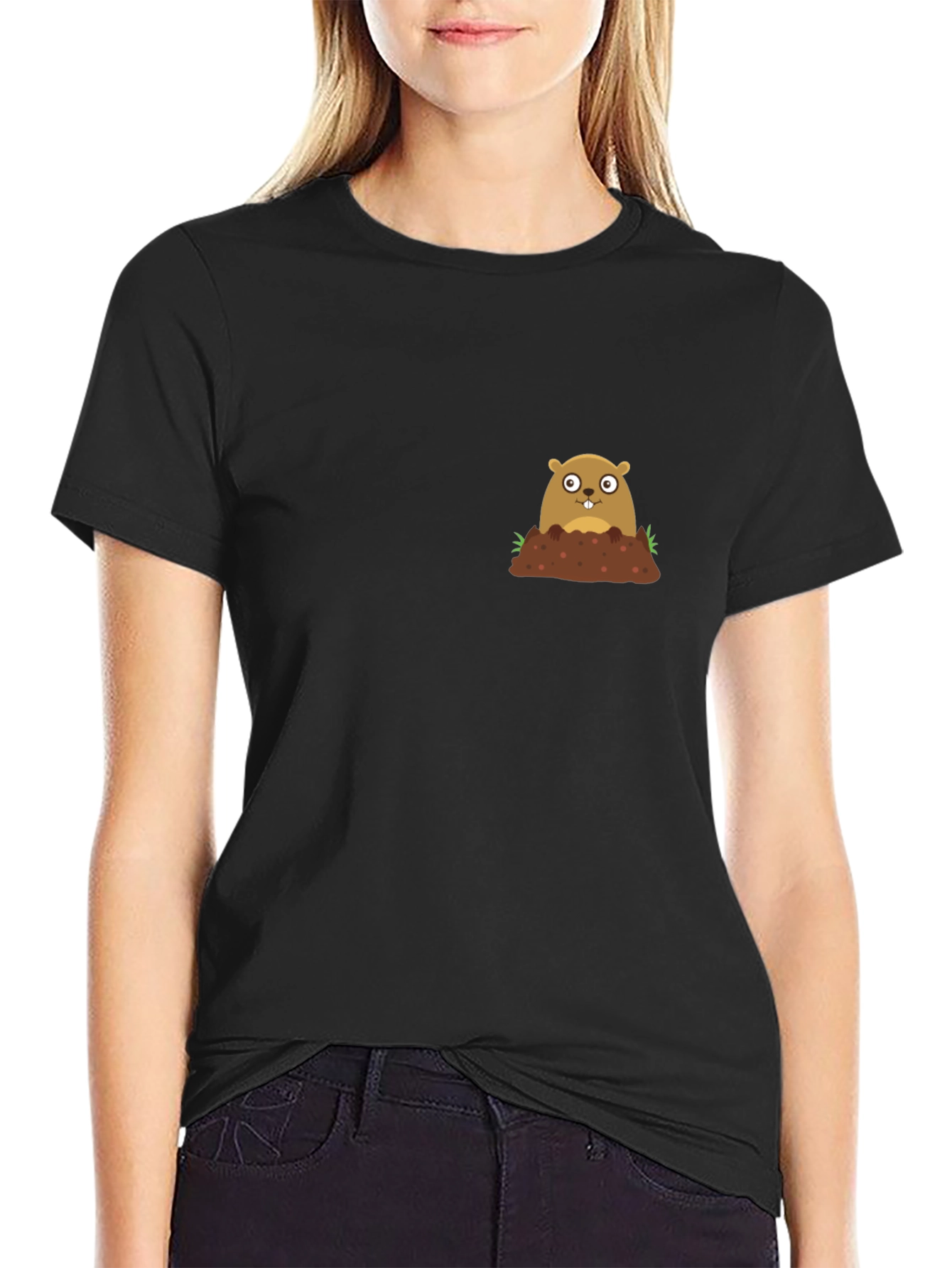 Black Groundhog Day T-Shirt - Cute Mole Graphic Tee view 2