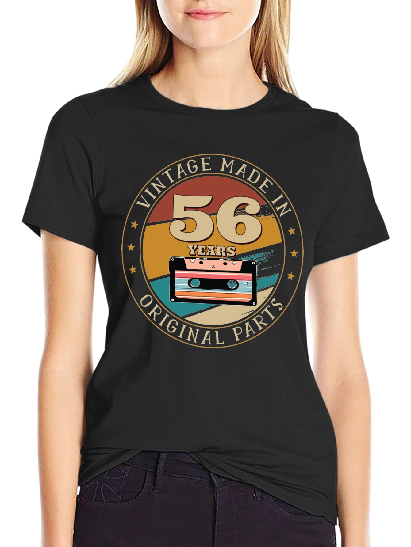 Black Vintage 56th Birthday T-Shirt - Original Parts view 2