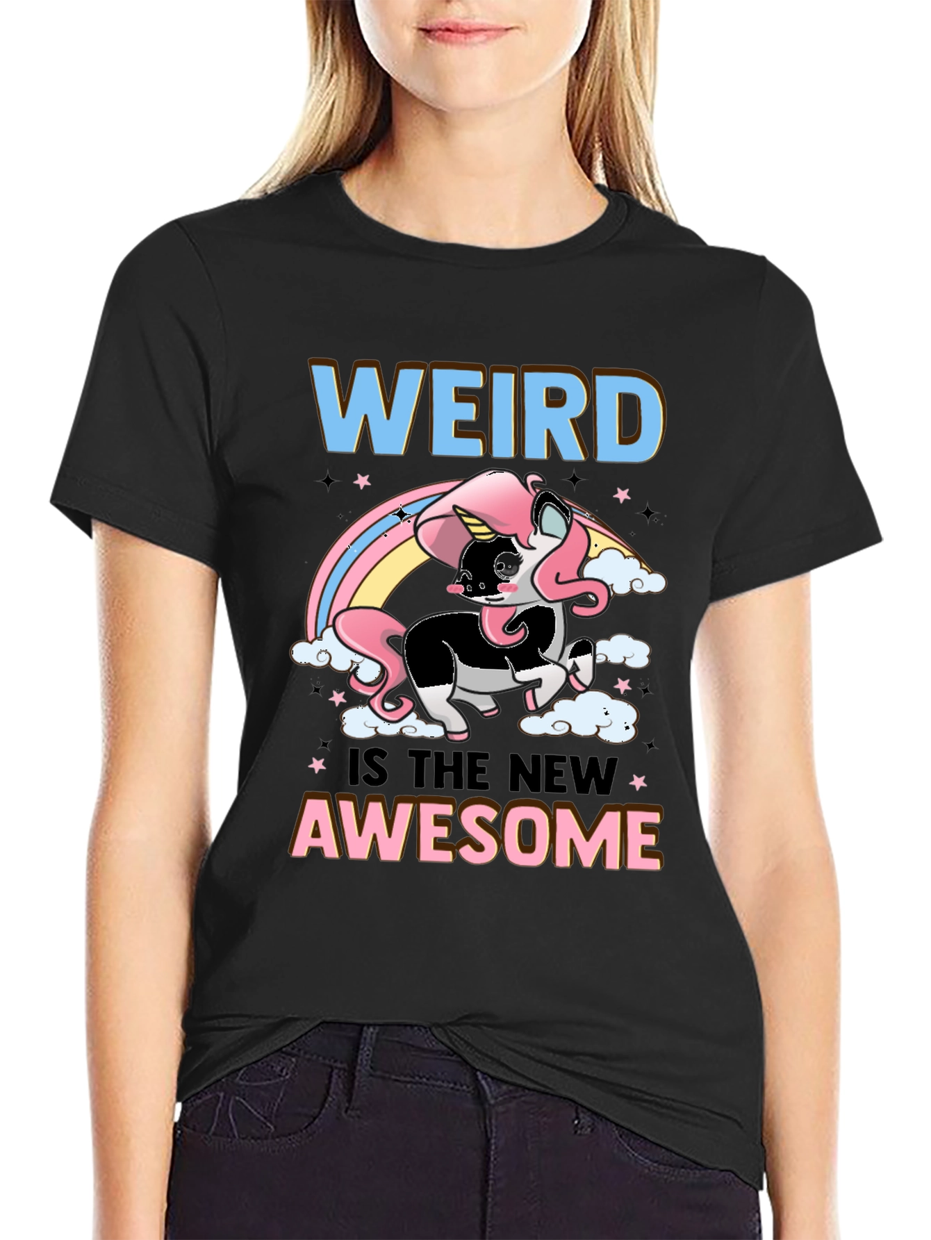 Black Weird is the New Awesome Unicorn Graphic Tee view 2