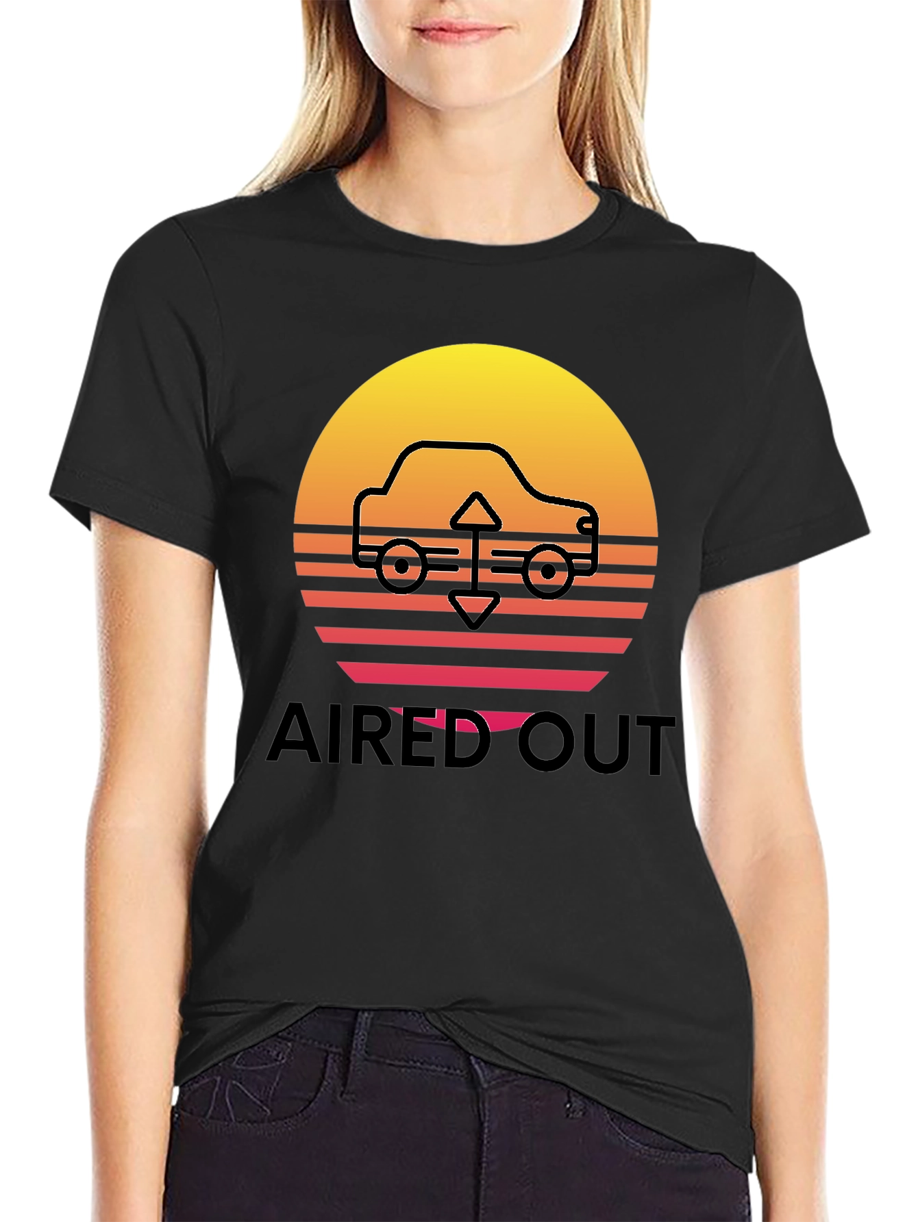 Black Aired Out Car Graphic Tee - Retro Sunset Design view 2