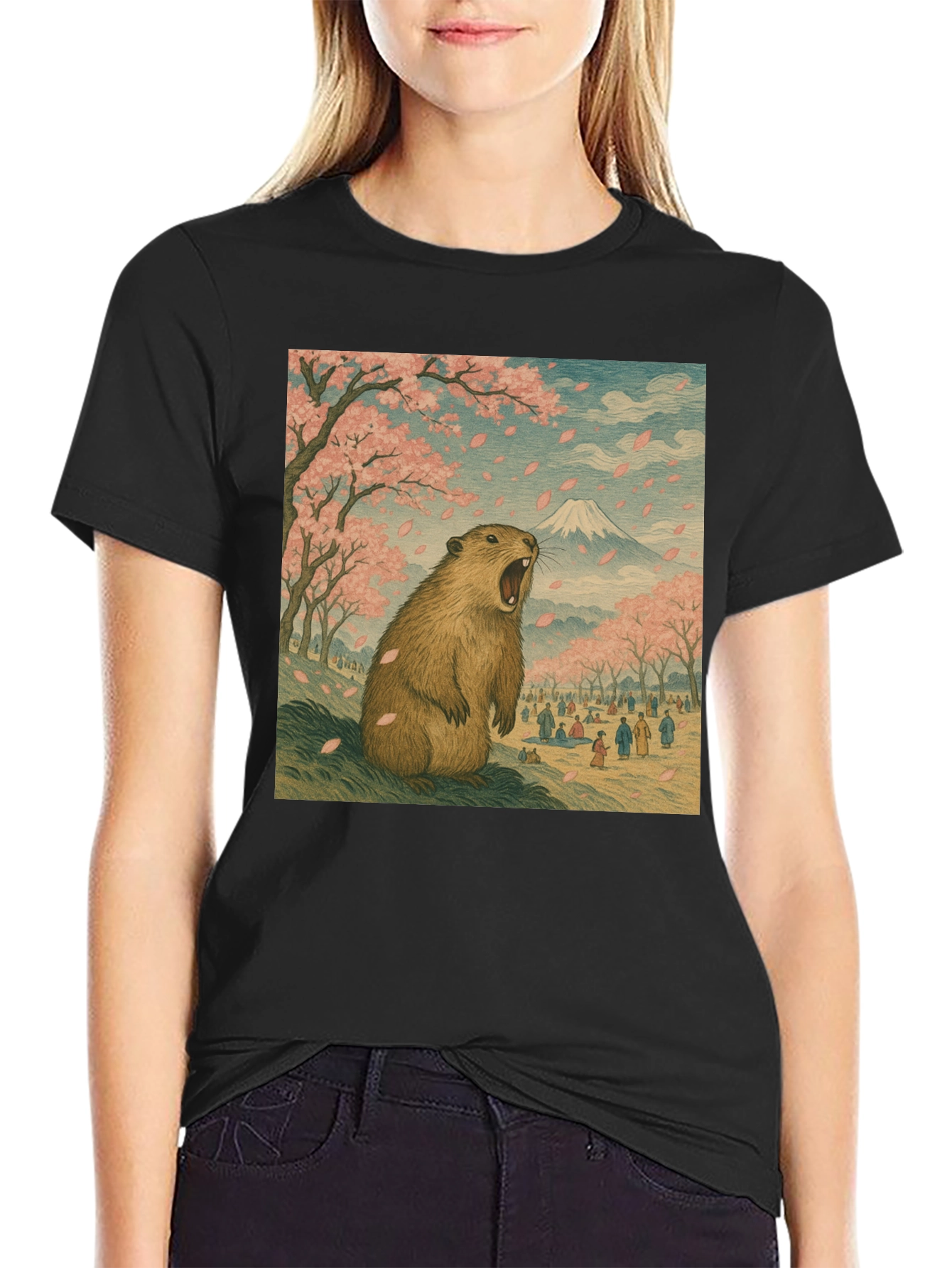Black Beaver in Blossom T-Shirt view 2