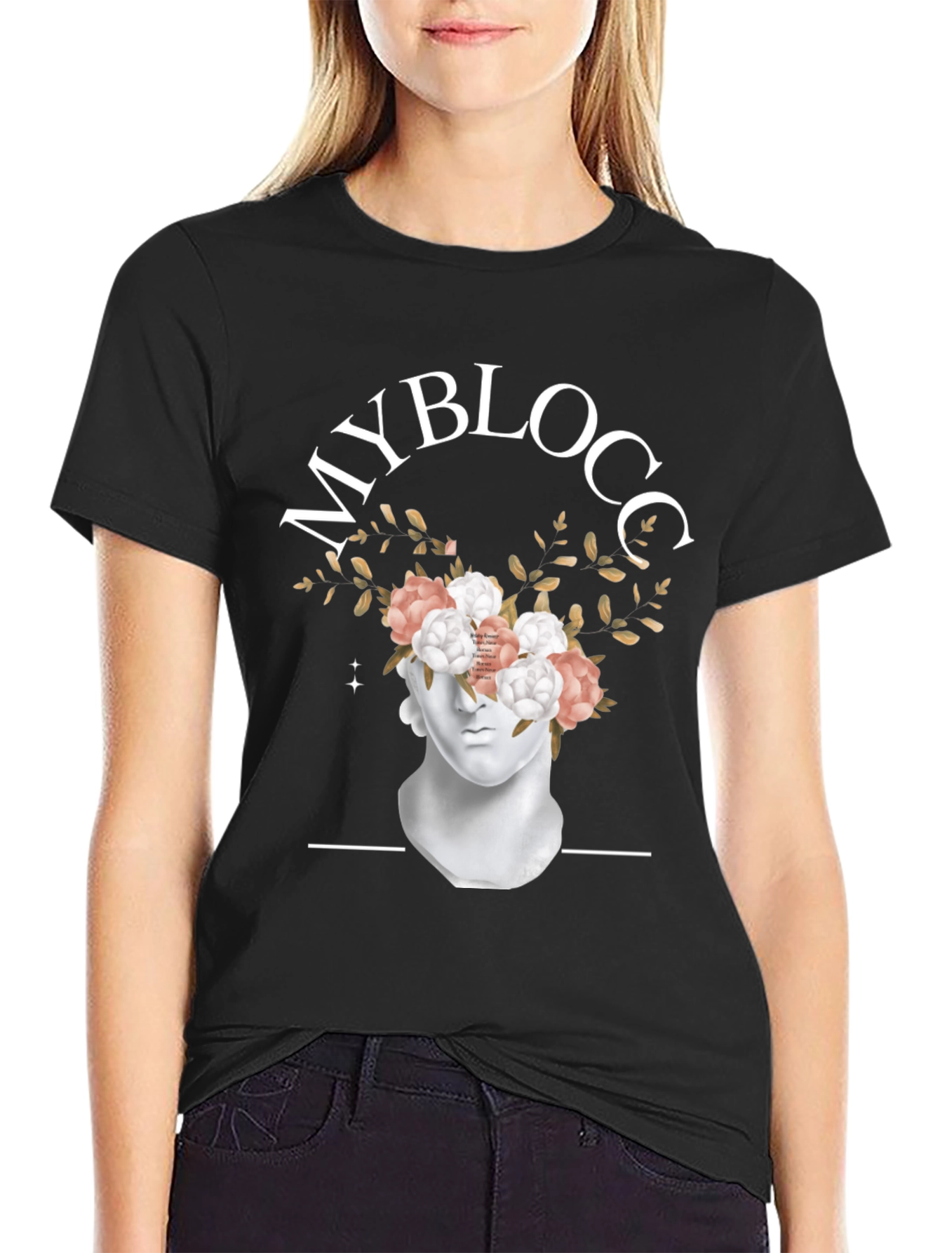 Black MyBlocc Black Graphic Tee - Floral Statue Design view 2