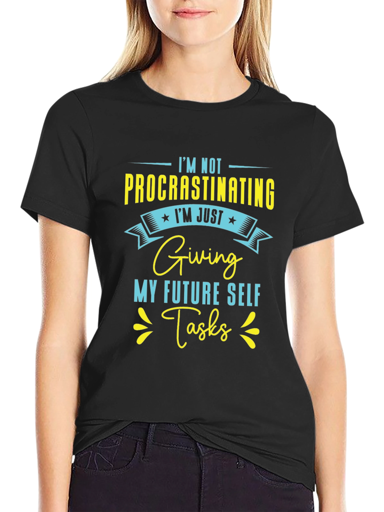 Black Funny "Procrastinating" Graphic T-Shirt view 2