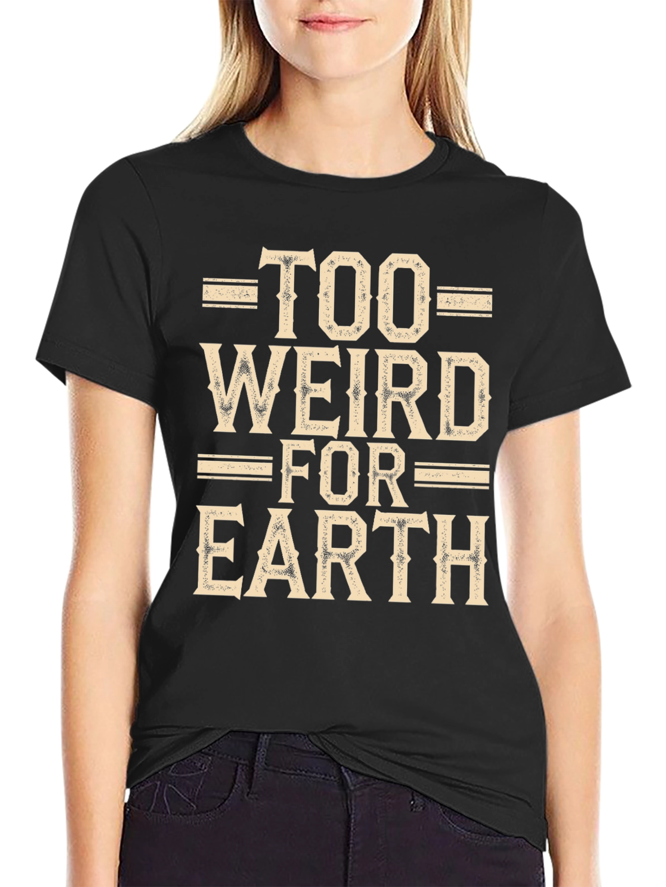 Black Too Weird For Earth Black Graphic Tee view 2