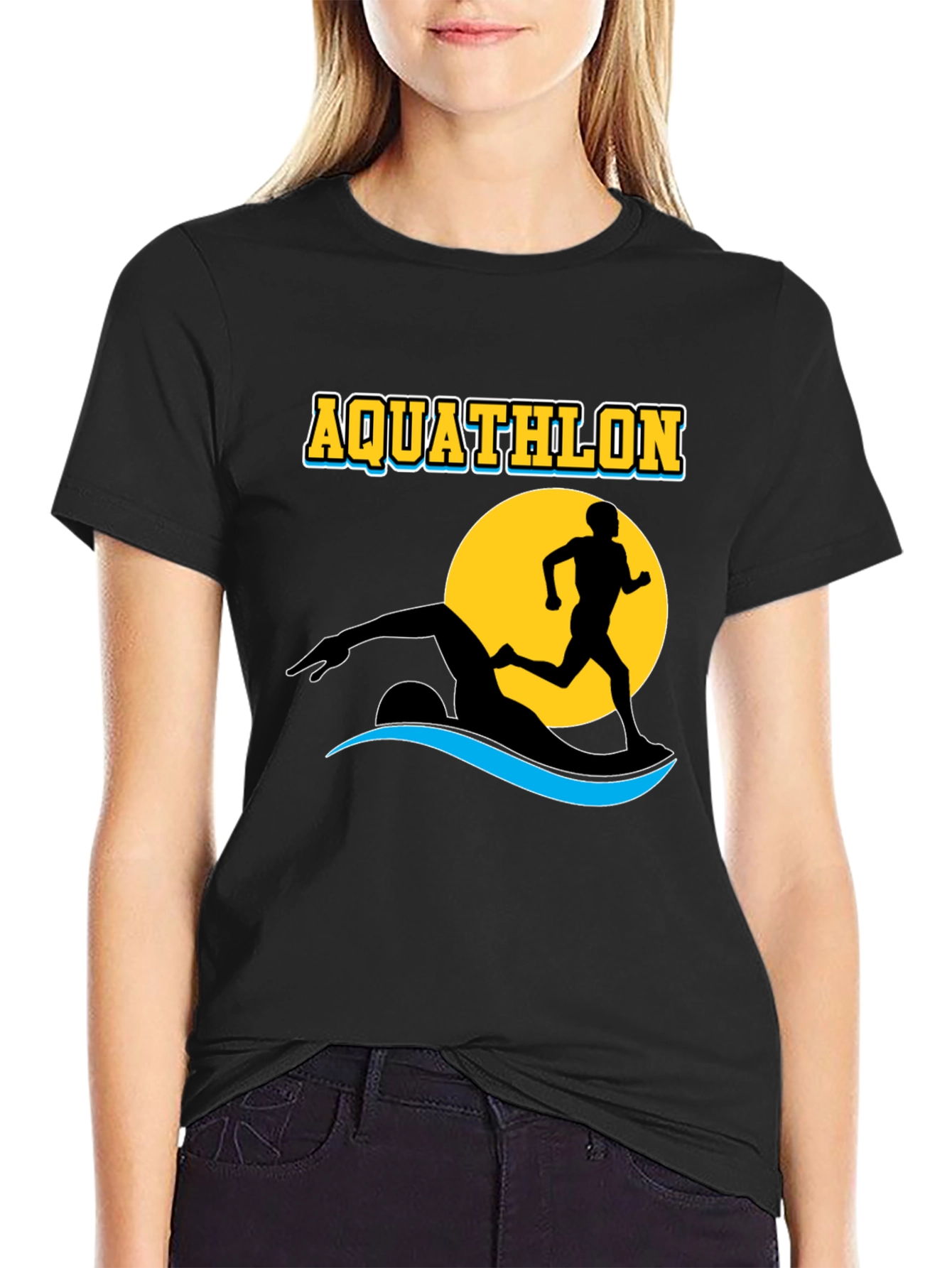 Black Aquathlon T-Shirt: Swim & Run Design view 2