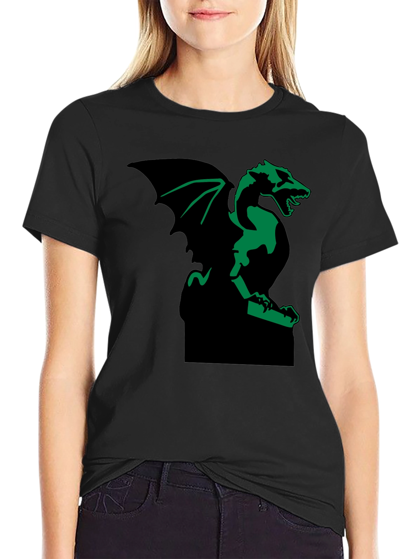 Black Green Gargoyle Graphic Black T-Shirt view 2