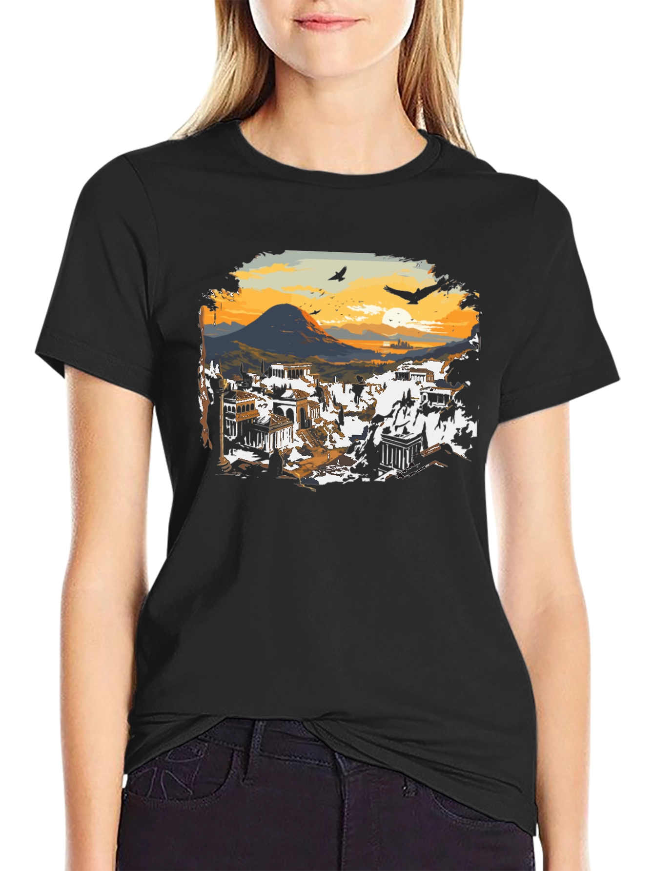 Black Ancient Cityscape Graphic Tee - Black view 2