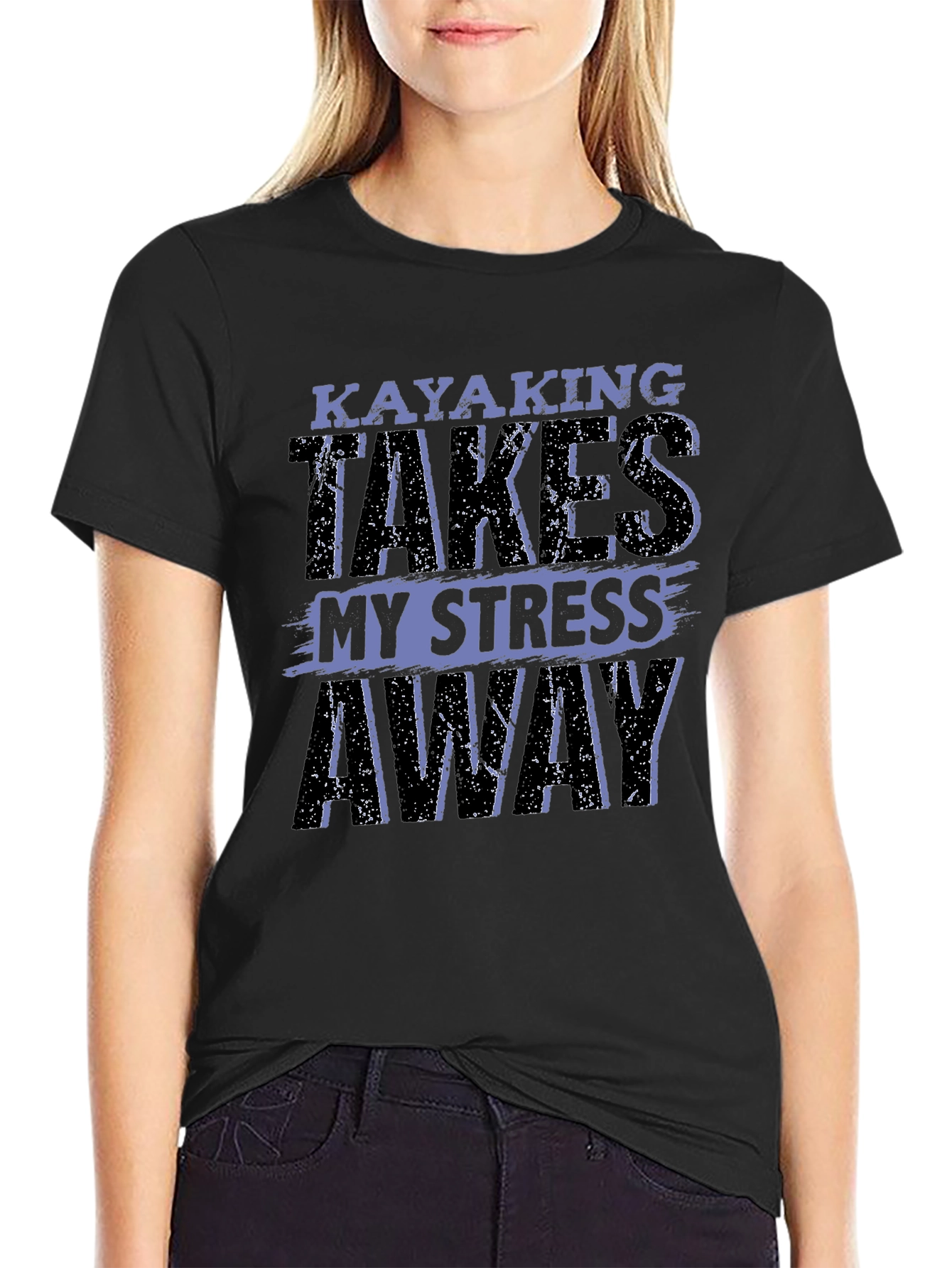 Black Kayaking Takes My Stress Away Graphic T-Shirt view 2