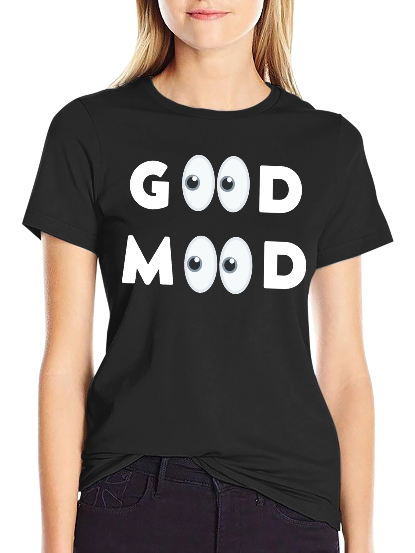 Black Good Mood Graphic Tee - Black Cotton Blend view 2
