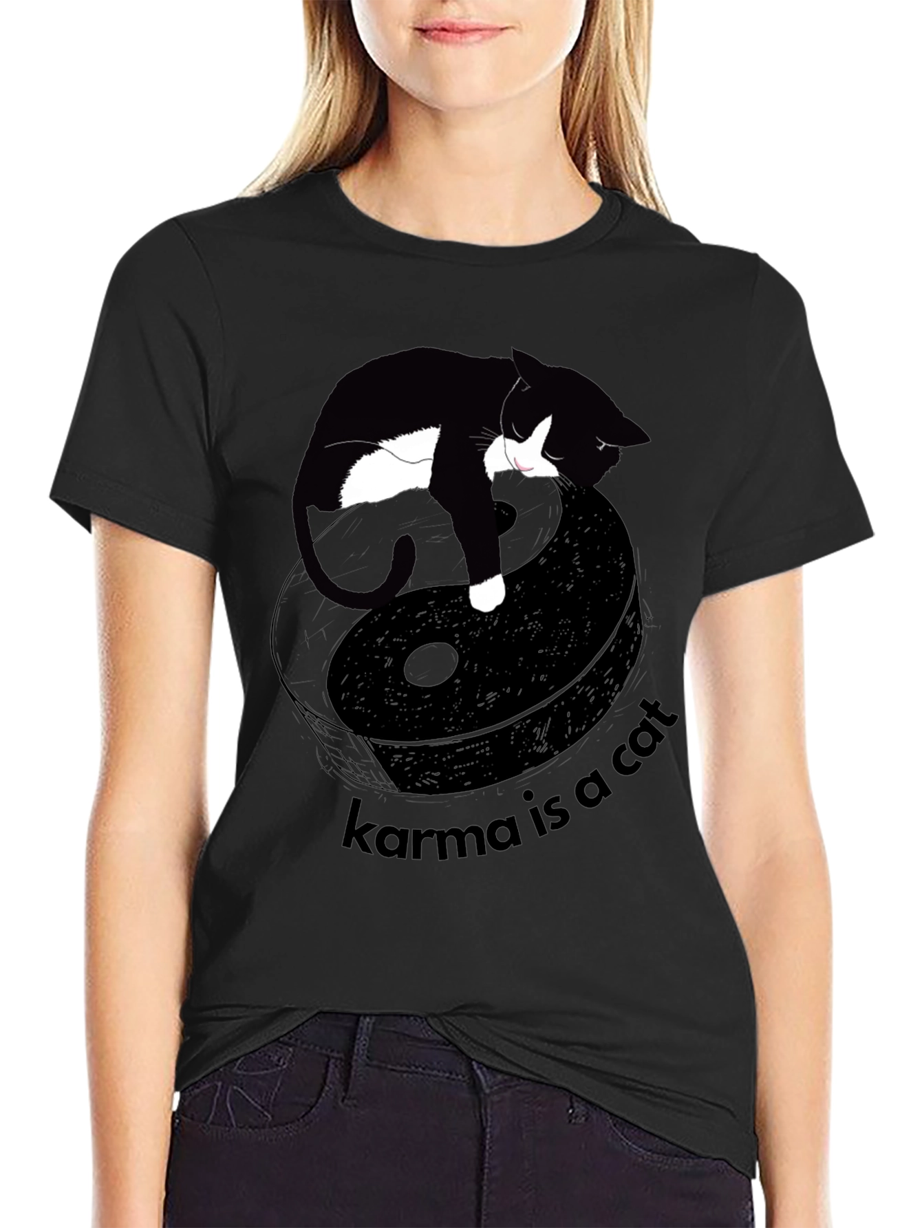 Black Karma is a Cat Graphic Tee - Unisex Black T-Shirt view 2
