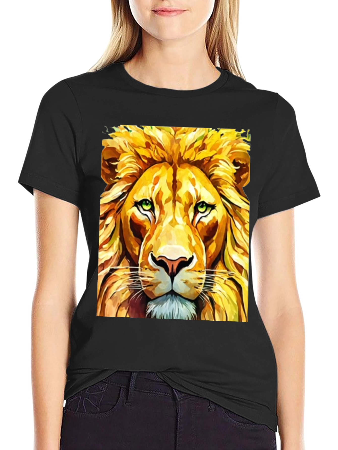Black Lion Graphic T-Shirt - Bold Animal Print Tee view 2