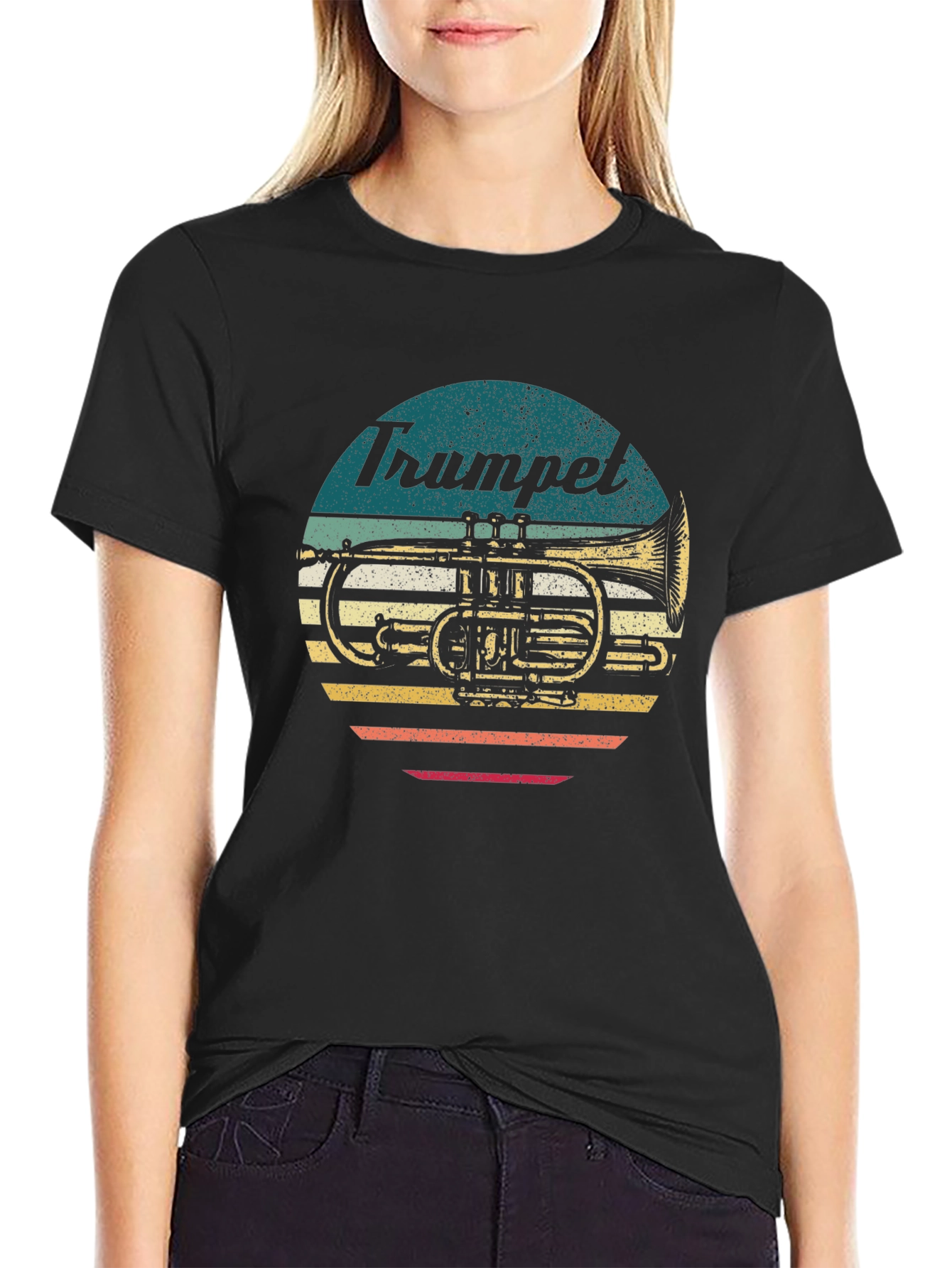 Black Vintage Trumpet Graphic T-Shirt - Retro Style view 2