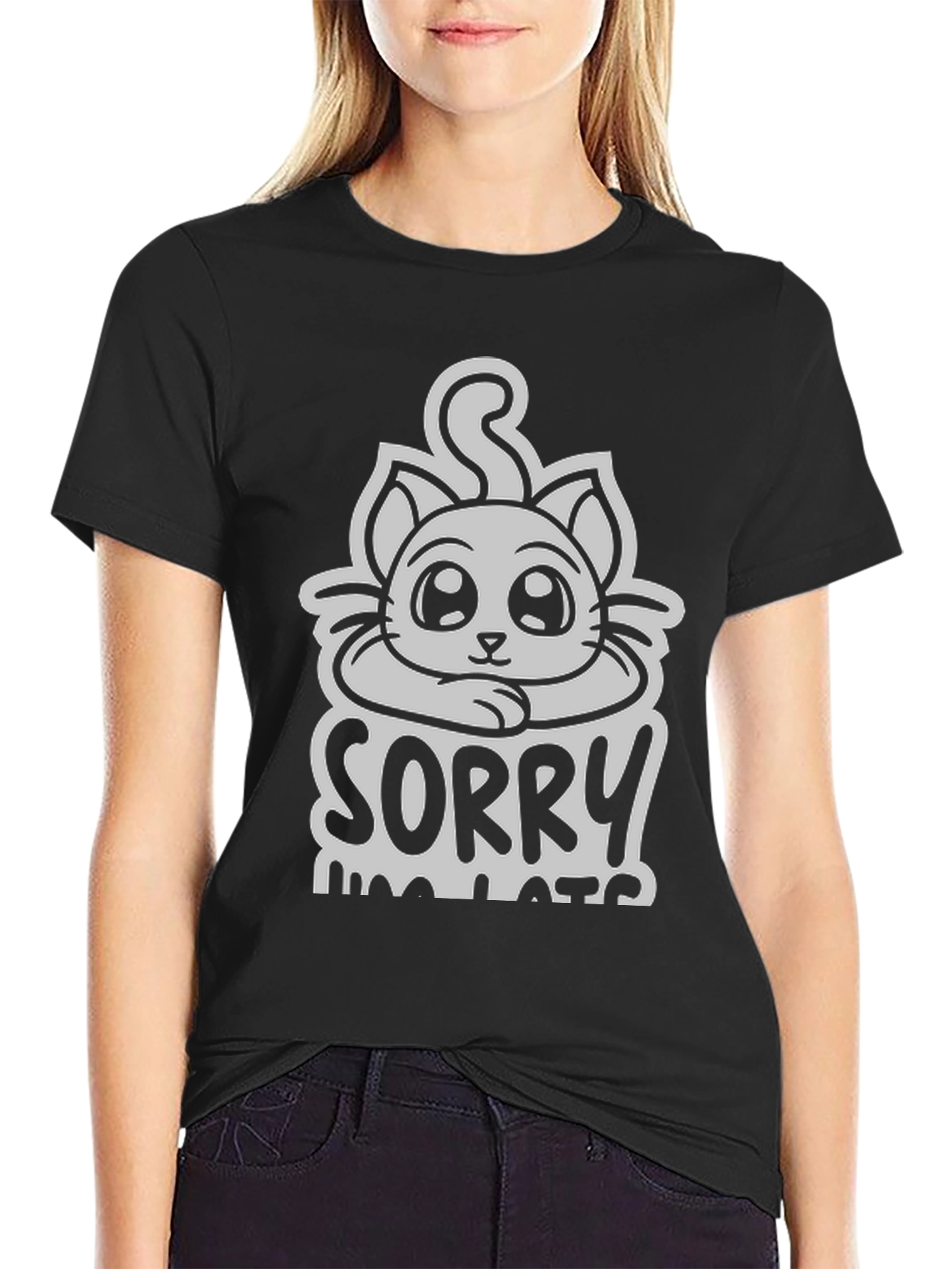 Black Sorry I'm Late Cat T-Shirt view 2
