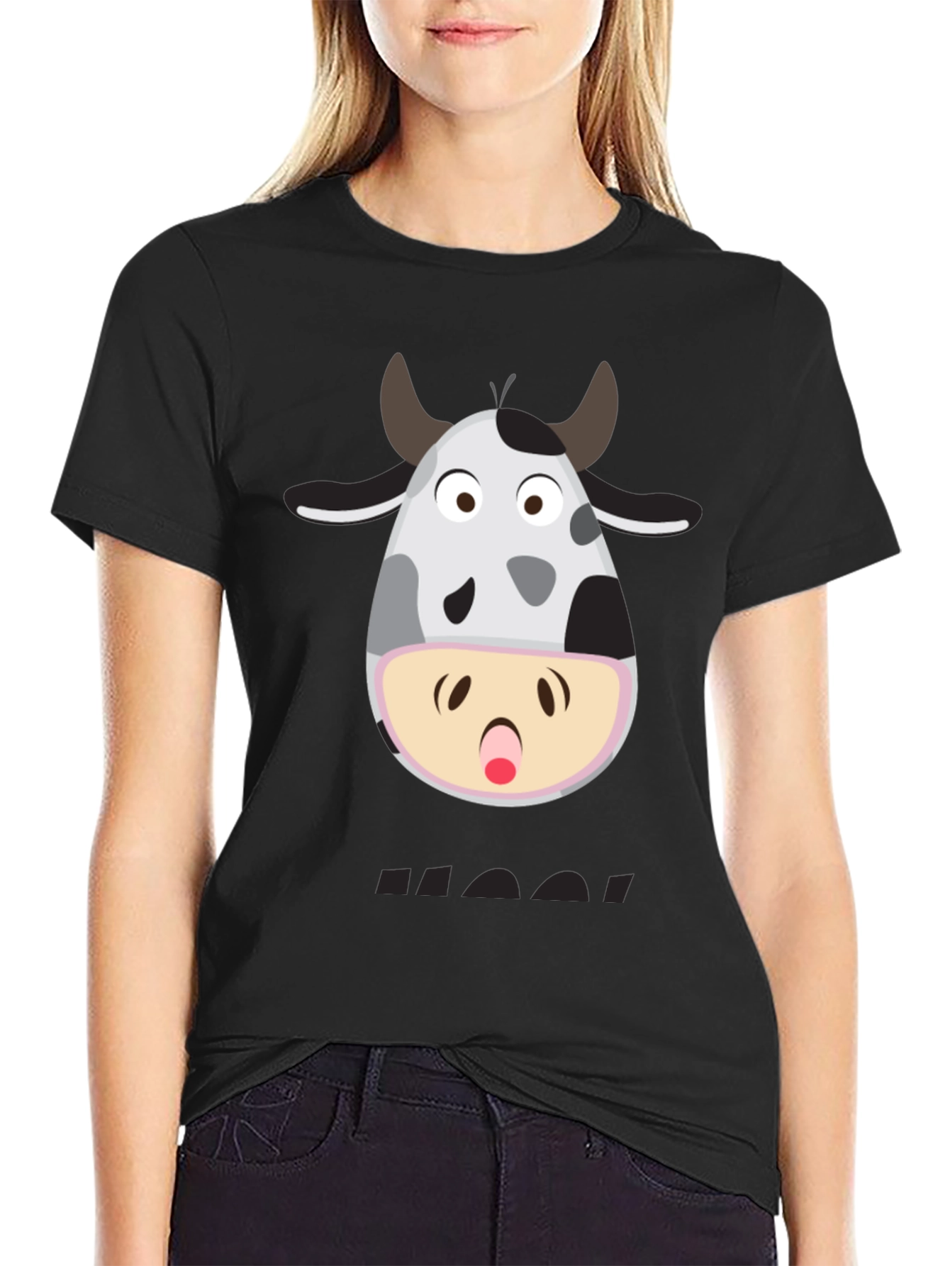 Black Funny Cow Moo! T-Shirt - Black Graphic Tee view 2