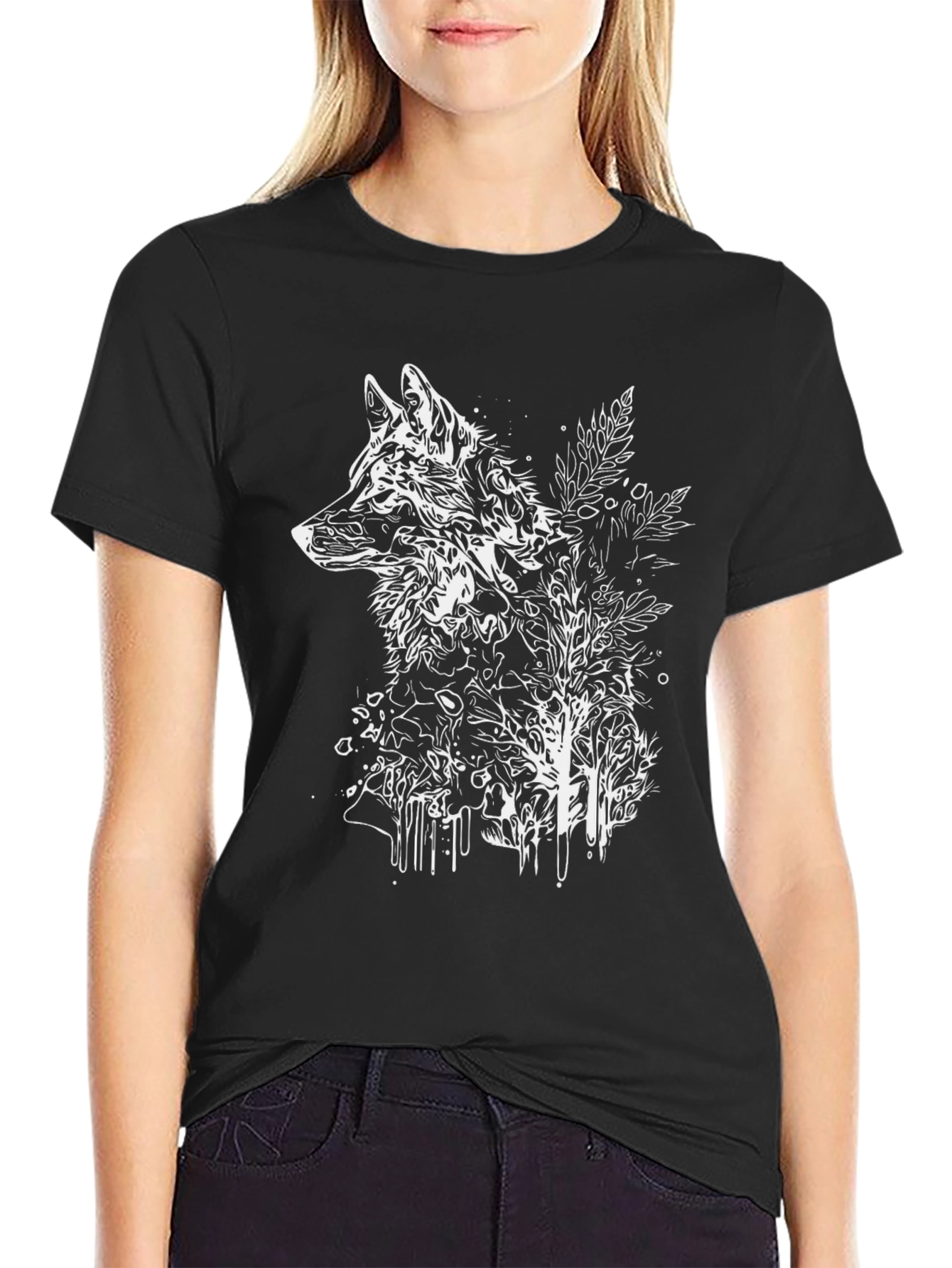 Black Wolf Graphic T-Shirt - Black Cotton Tee view 2