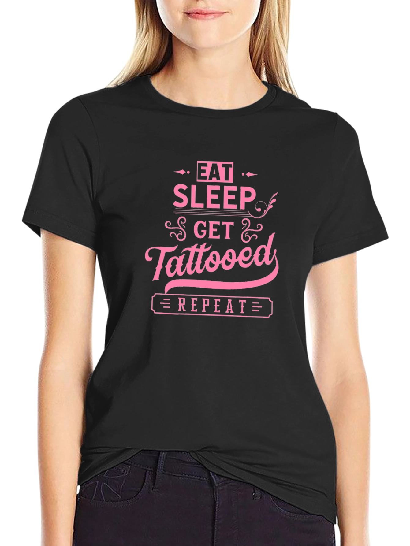 Black Eat Sleep Get Tattooed Repeat Black T-Shirt view 2
