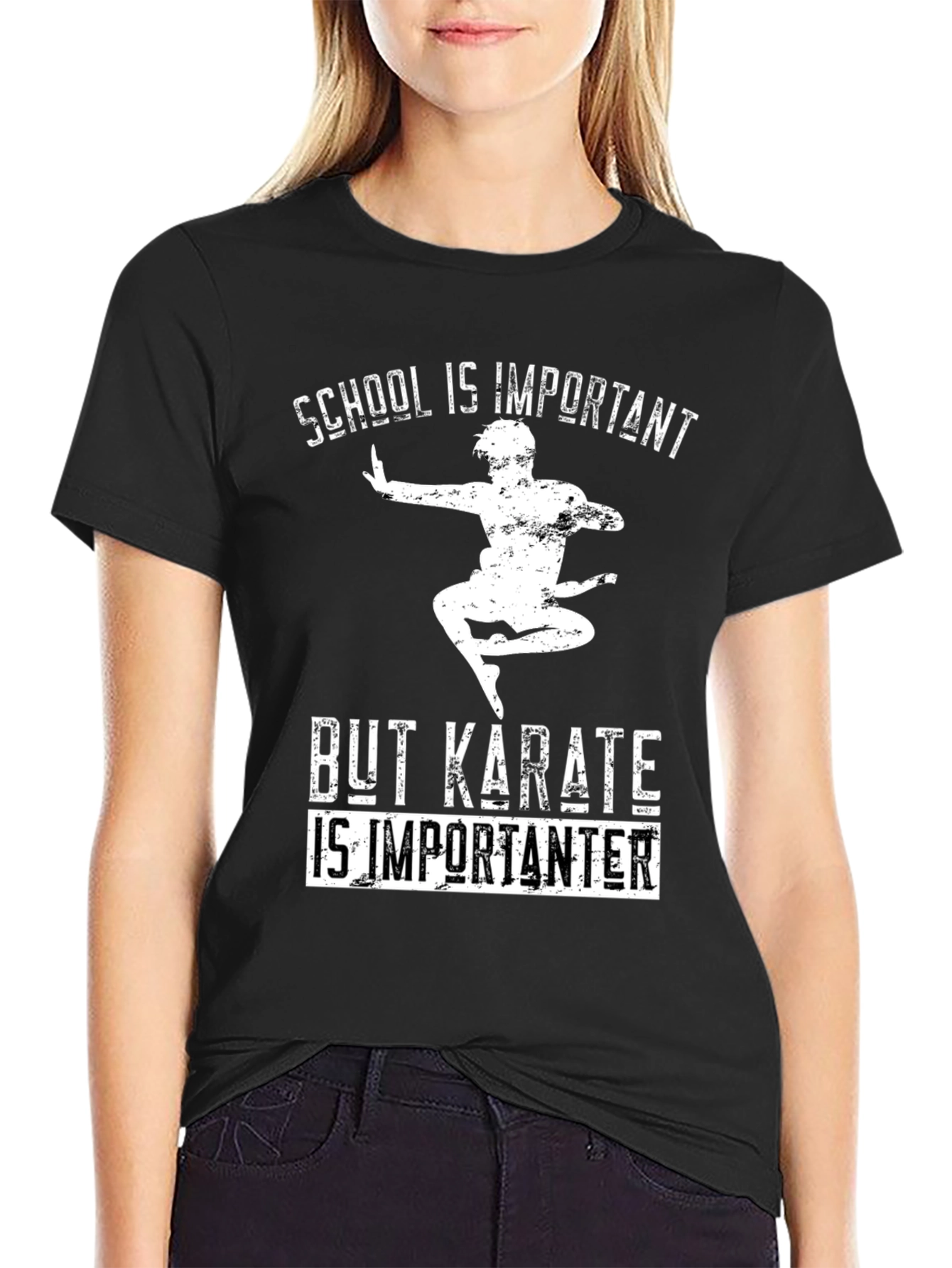 Black Karate Is Importanter T-Shirt - School Humor Tee view 2