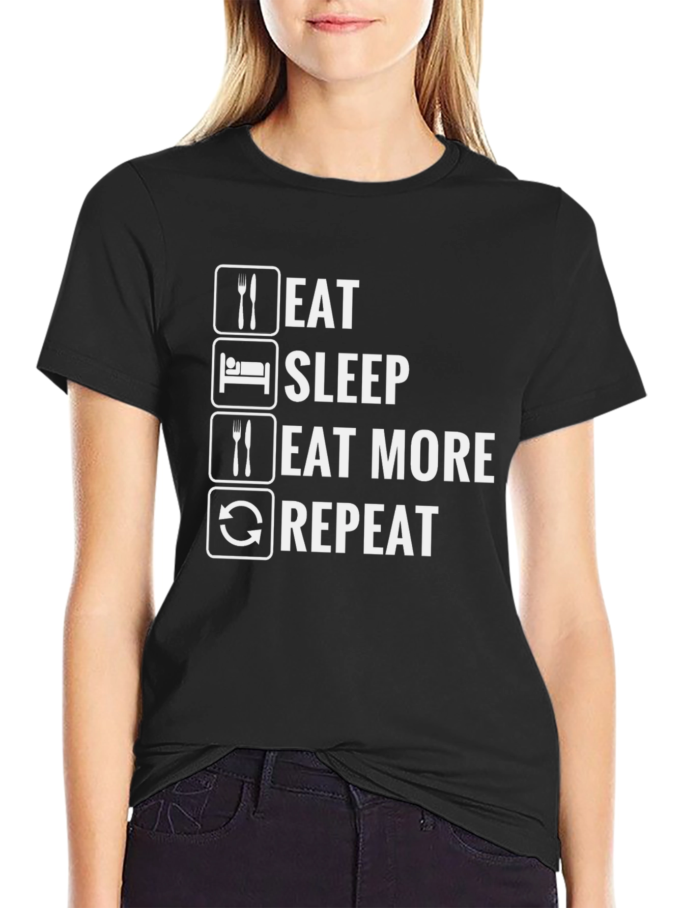Black Eat Sleep Eat More Repeat Funny Graphic Tee view 2