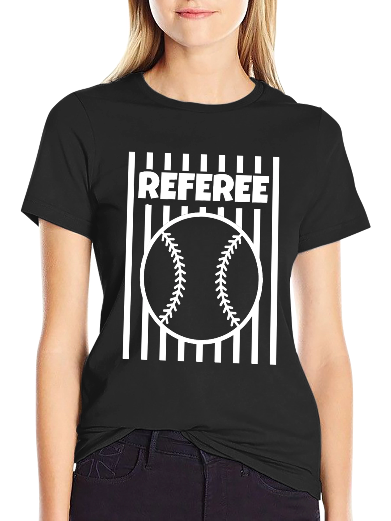 Black Referee Baseball T-Shirt - Umpire Design view 2