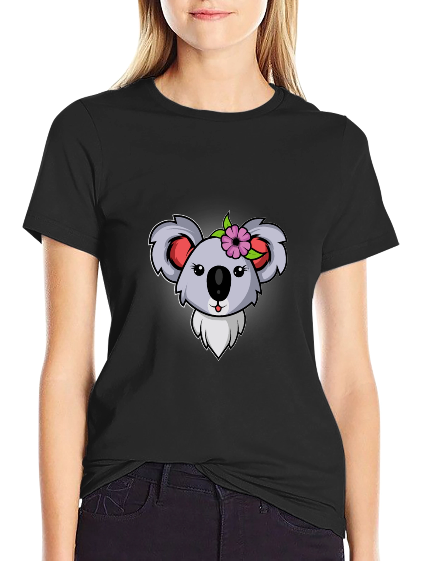 Koala Flower Graphic Tee - Black Cotton T-Shirt - 2