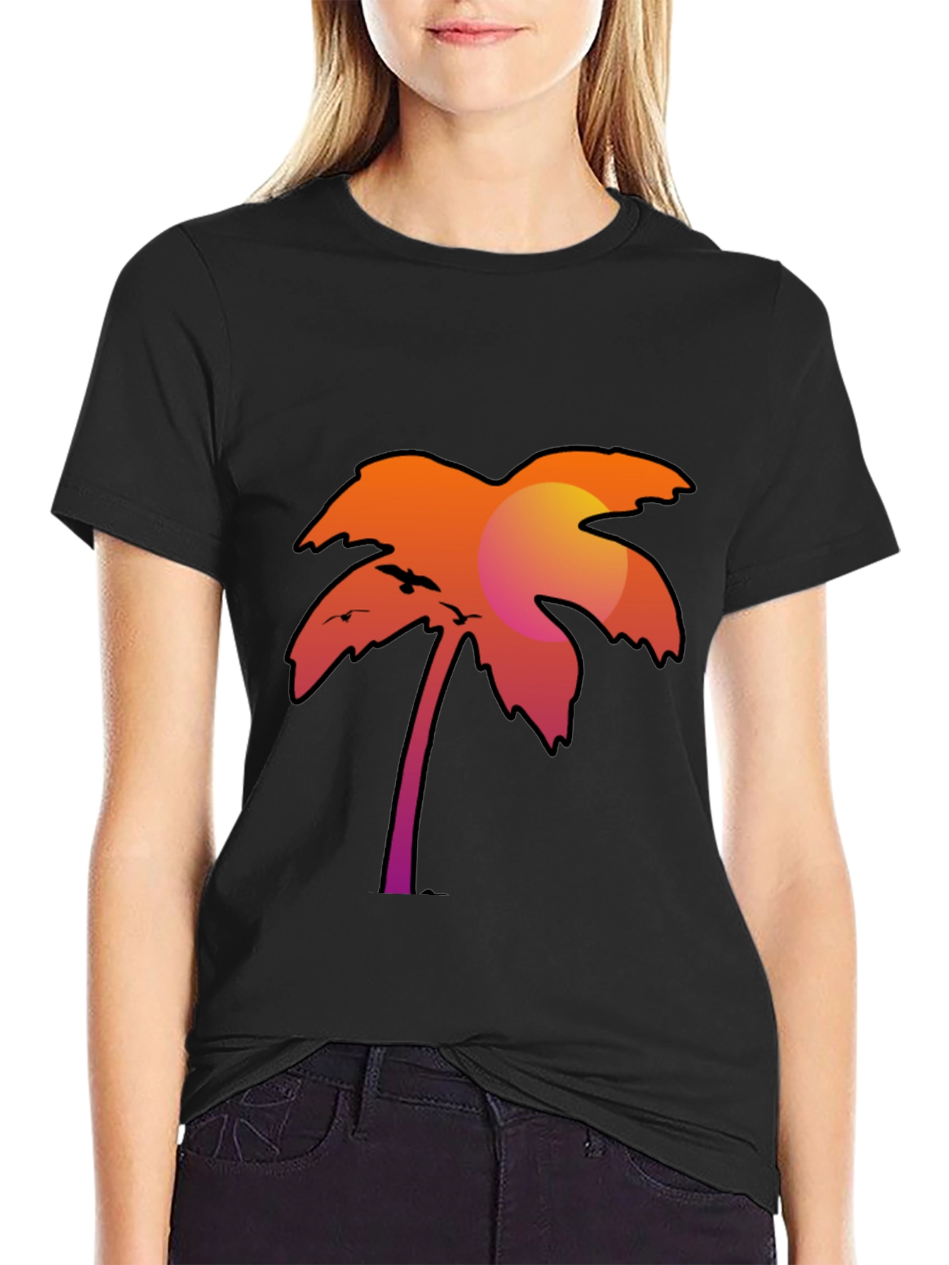 Black Sunset Palm Tree Graphic Tee - Stylish Black T-Shirt view 2