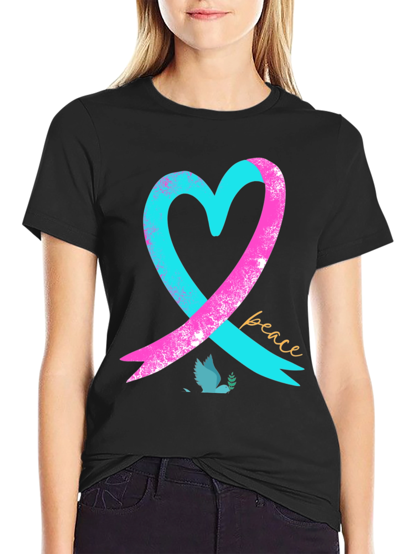 Black Peace Heart Dove T-Shirt - Black view 2