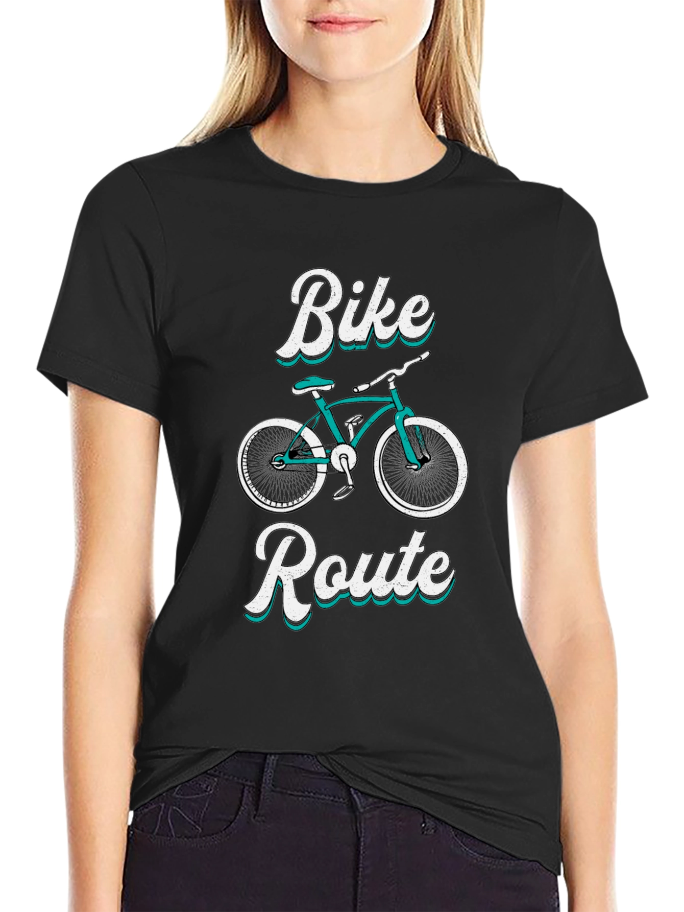 Black Bike Route Graphic Tee - Black Cotton T-Shirt view 2