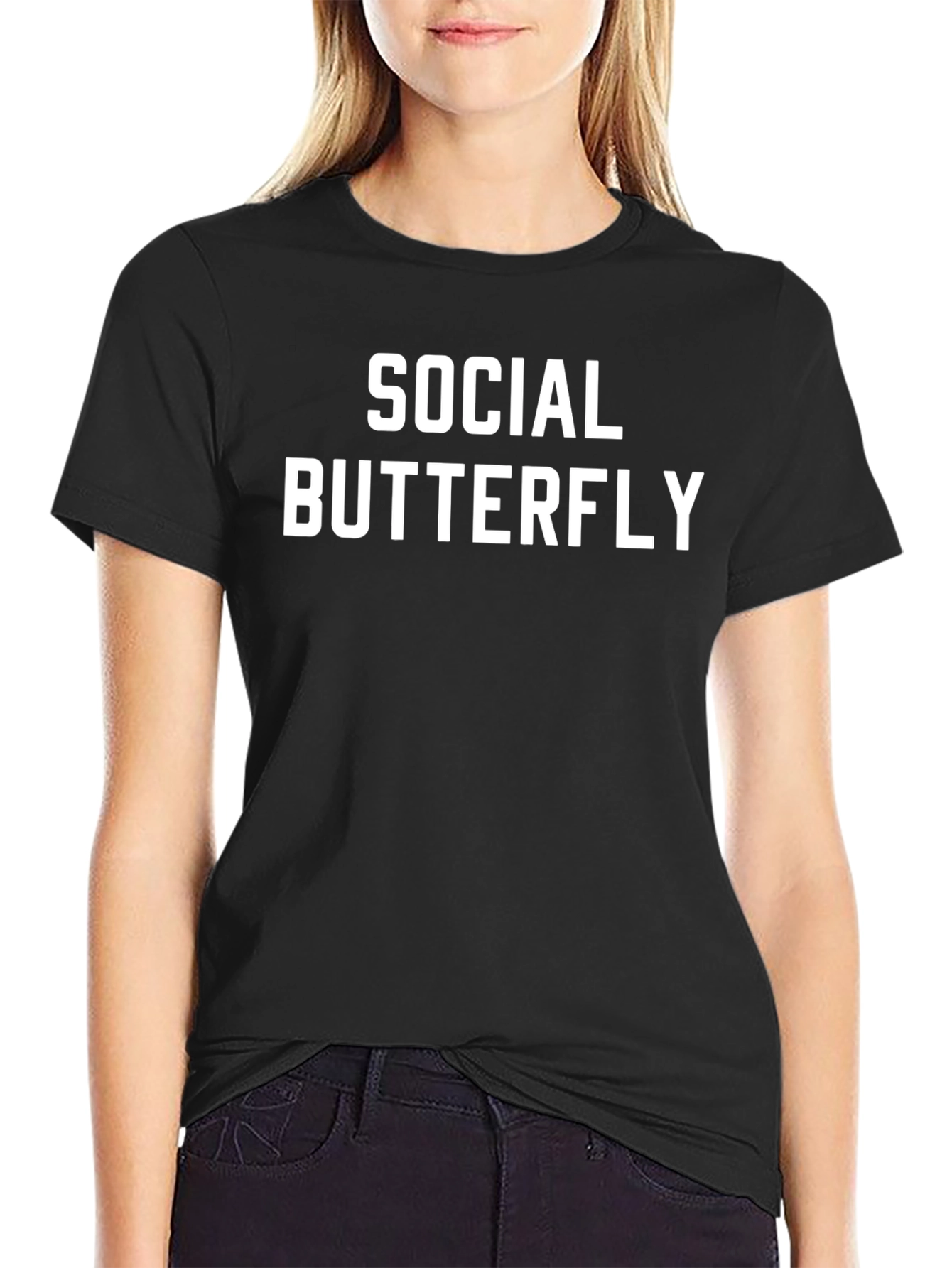 Black Social Butterfly Black T-Shirt - Casual Style view 2