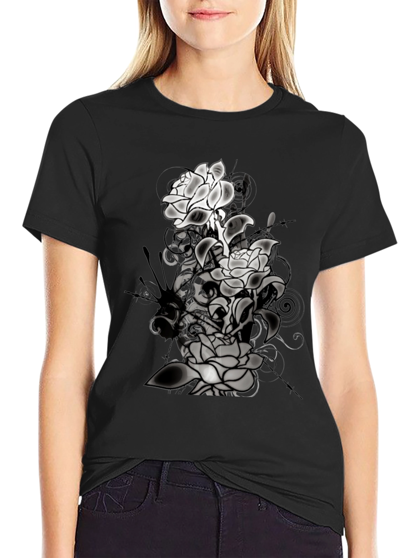 Black Floral Graphic T-Shirt - Men's Black Tee view 2