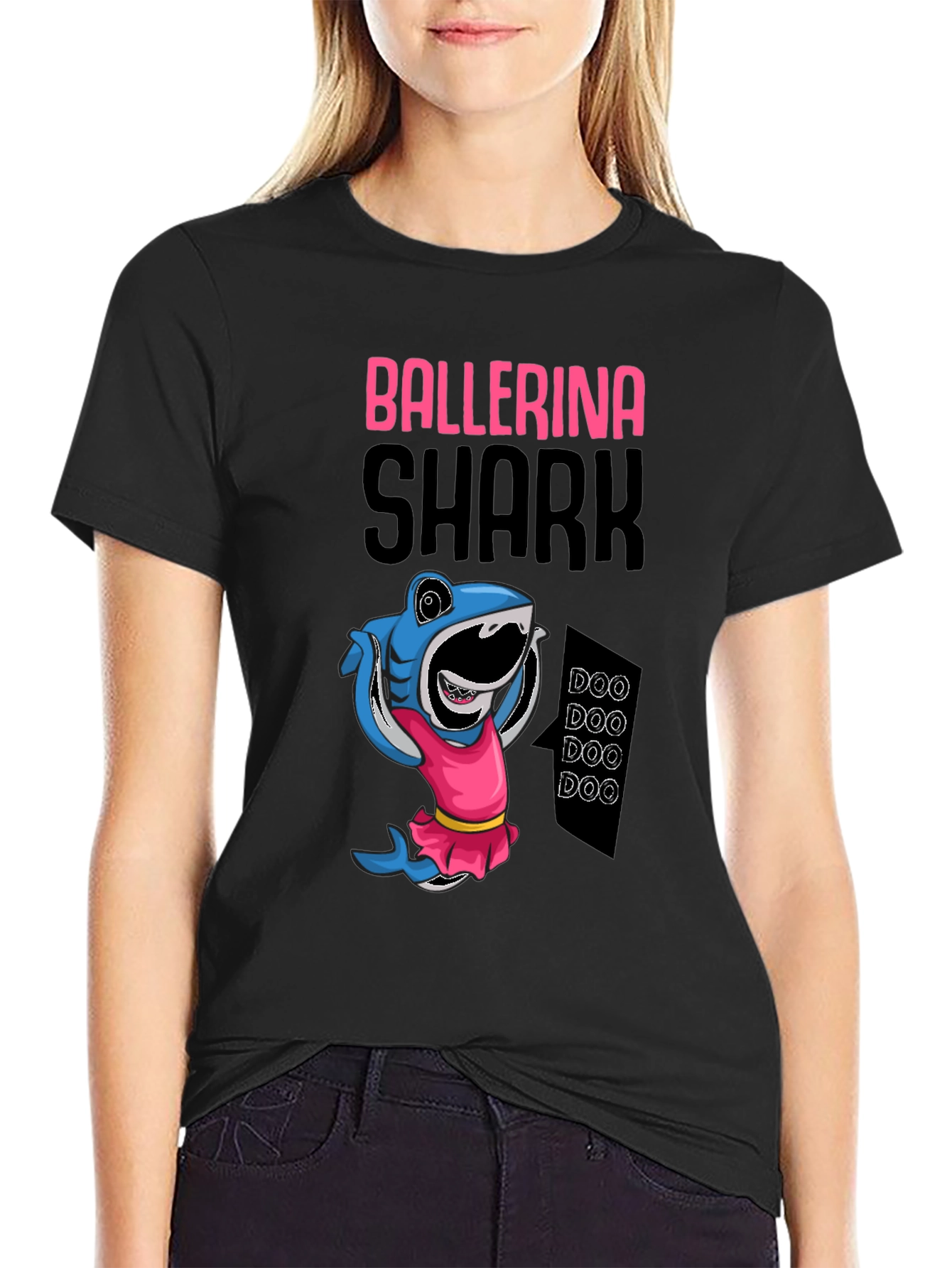 Black Ballerina Shark Black T-Shirt view 2