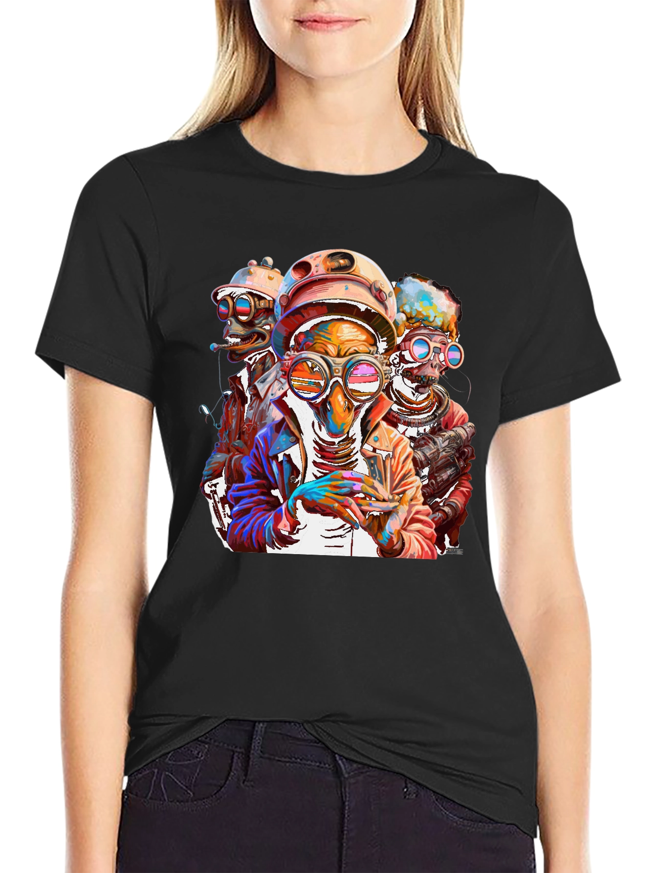 Black Steampunk Crew Graphic Tee - Bold & Unique Design view 2
