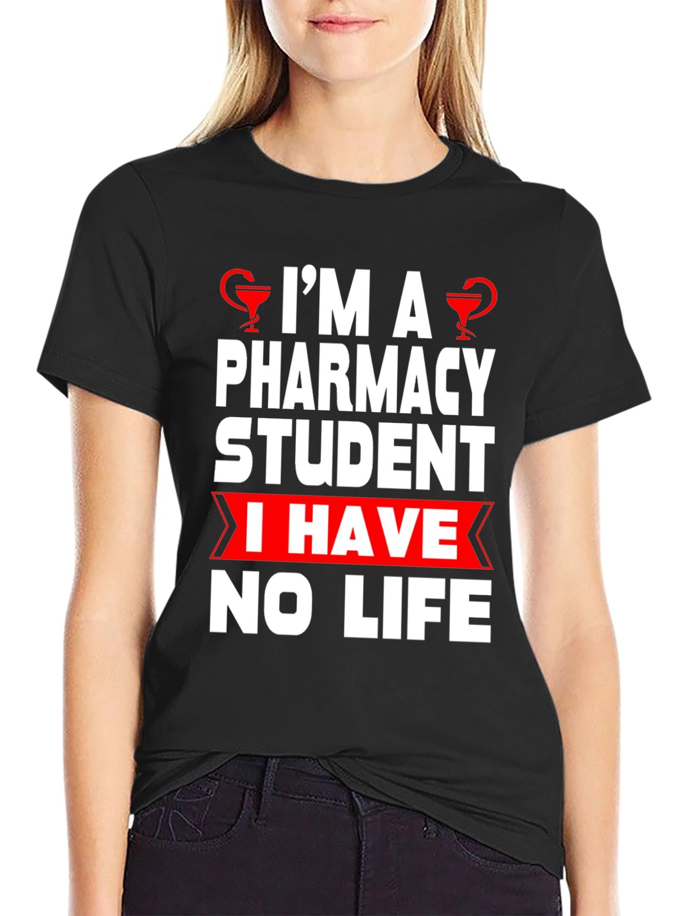 Black Pharmacy Student Humor T-Shirt - No Life! view 2