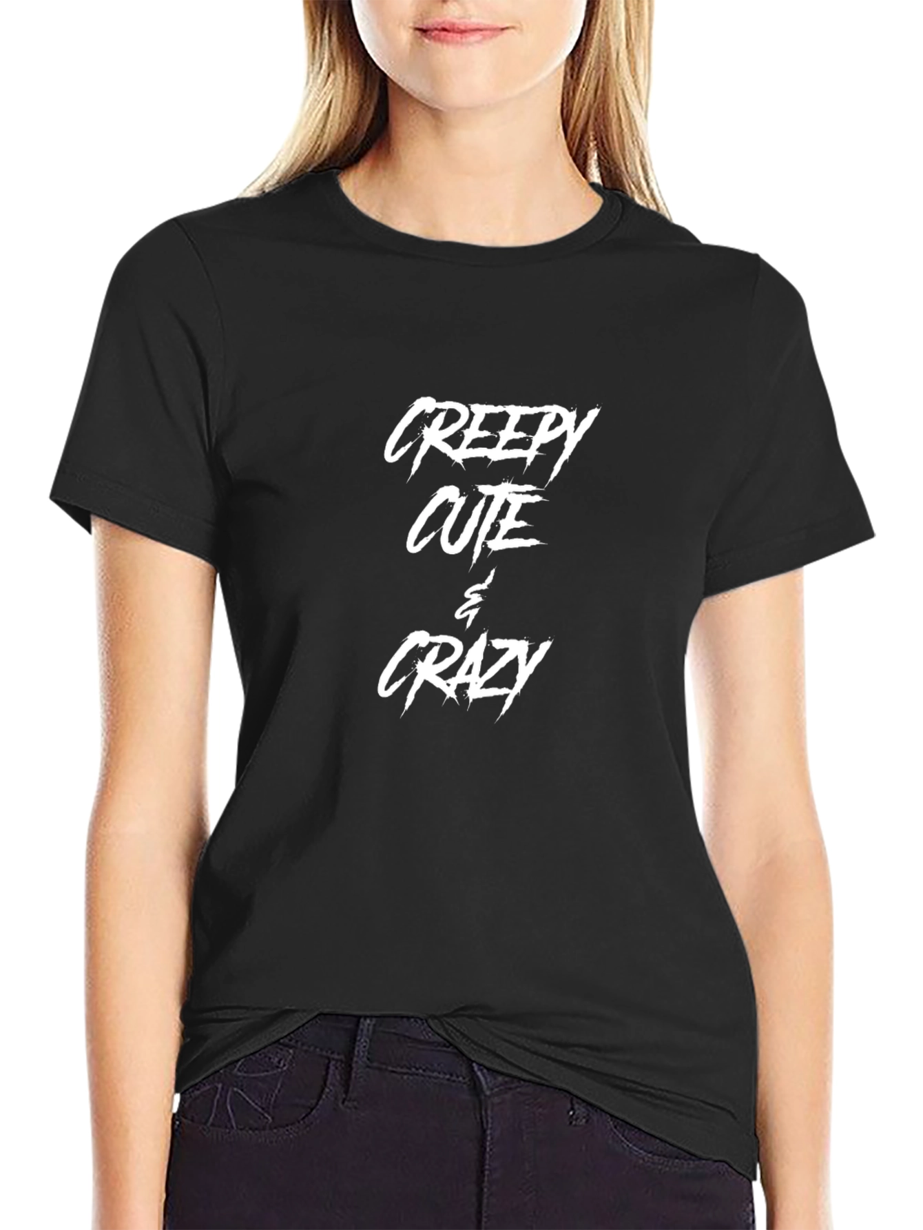 Black Creepy Cute & Crazy Black T-Shirt view 2