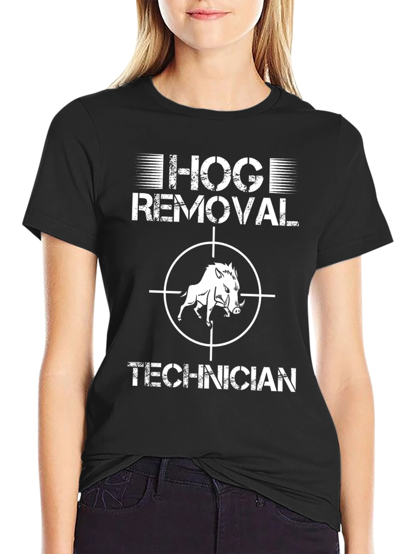 Black Hog Removal Technician Graphic T-Shirt view 2