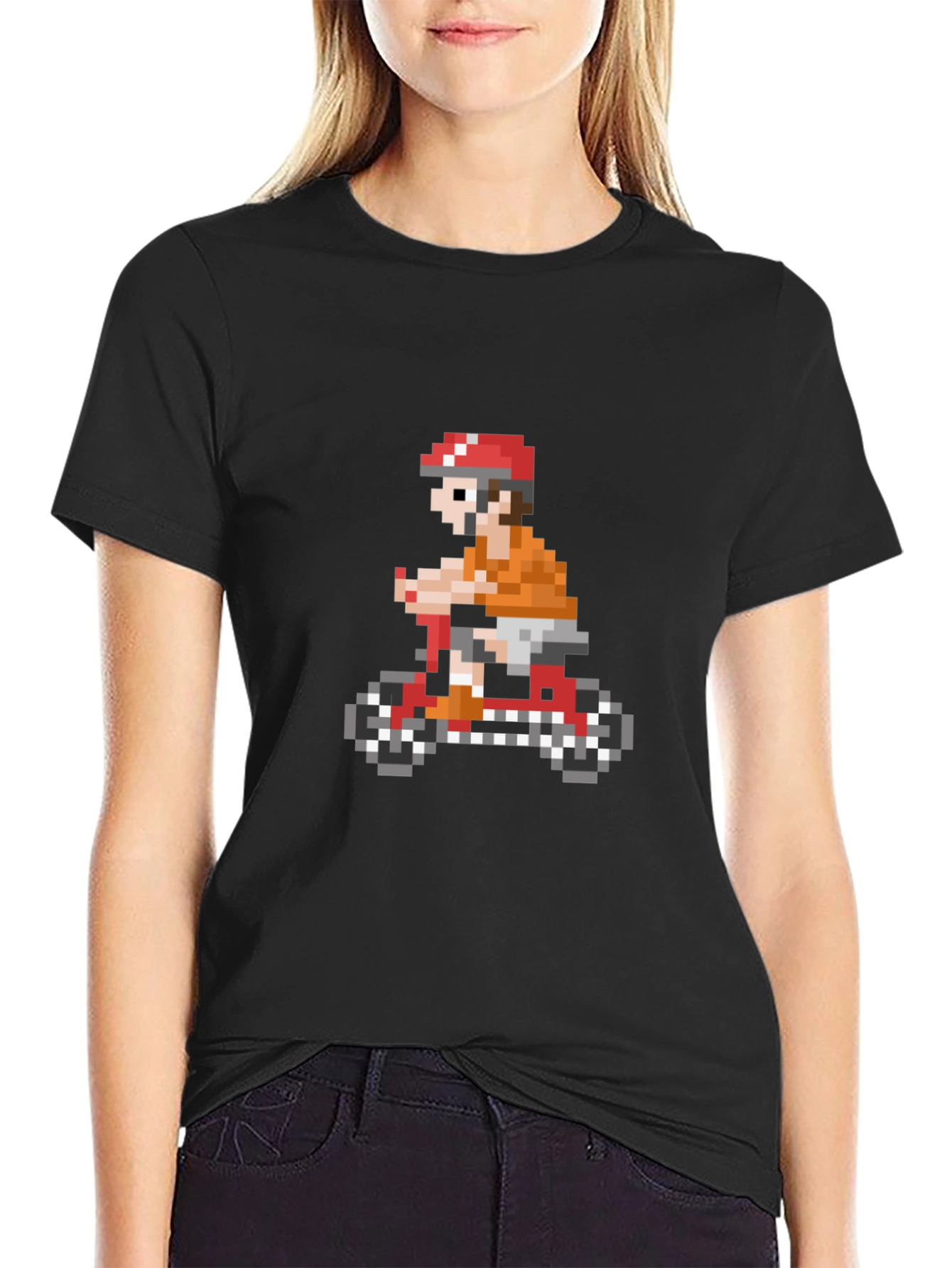 Black Retro Pixel Cyclist Tee - Black Cotton Blend view 2