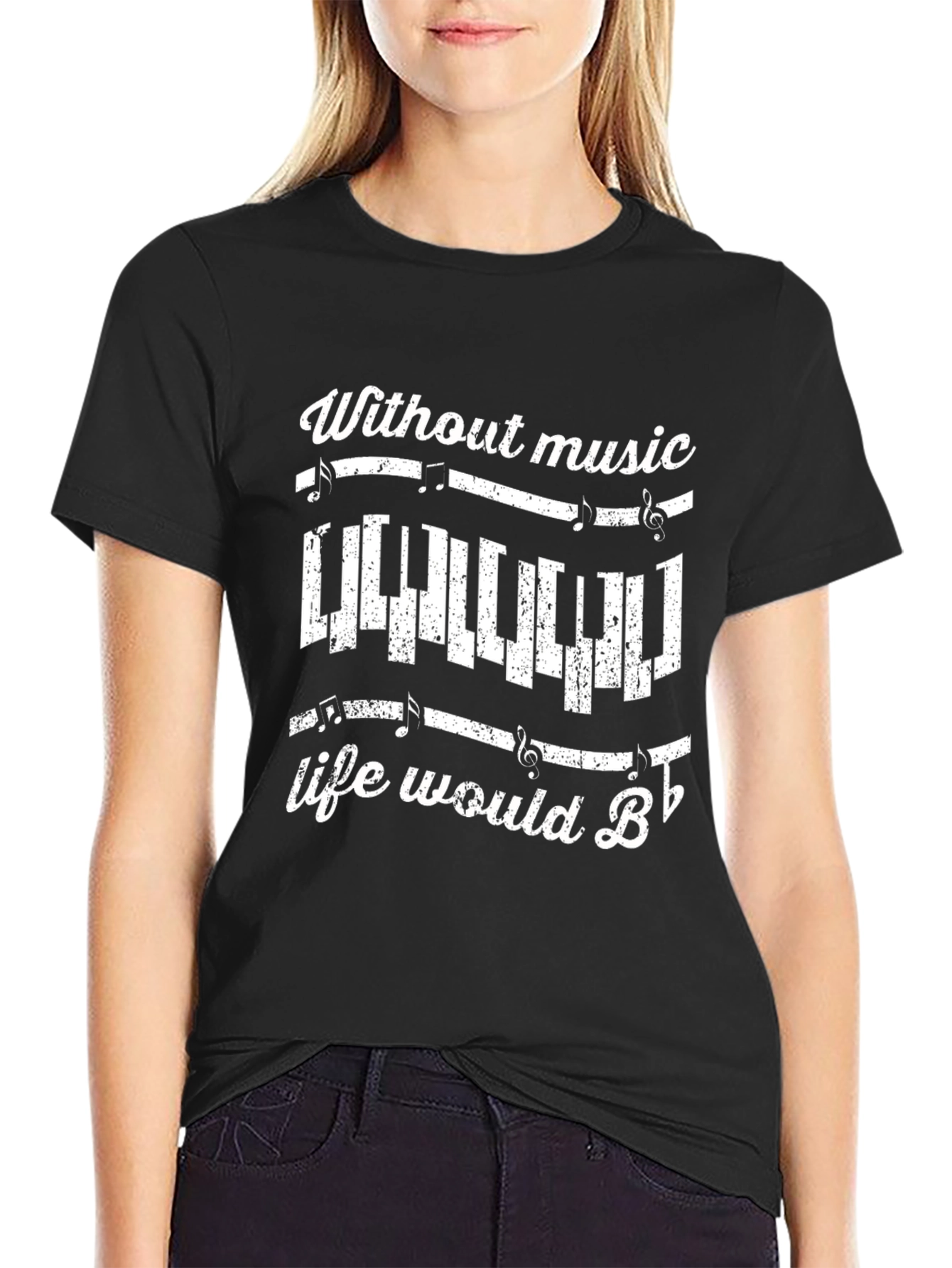 Black Music Lover Tee: Without Music Life Would B♭ view 2