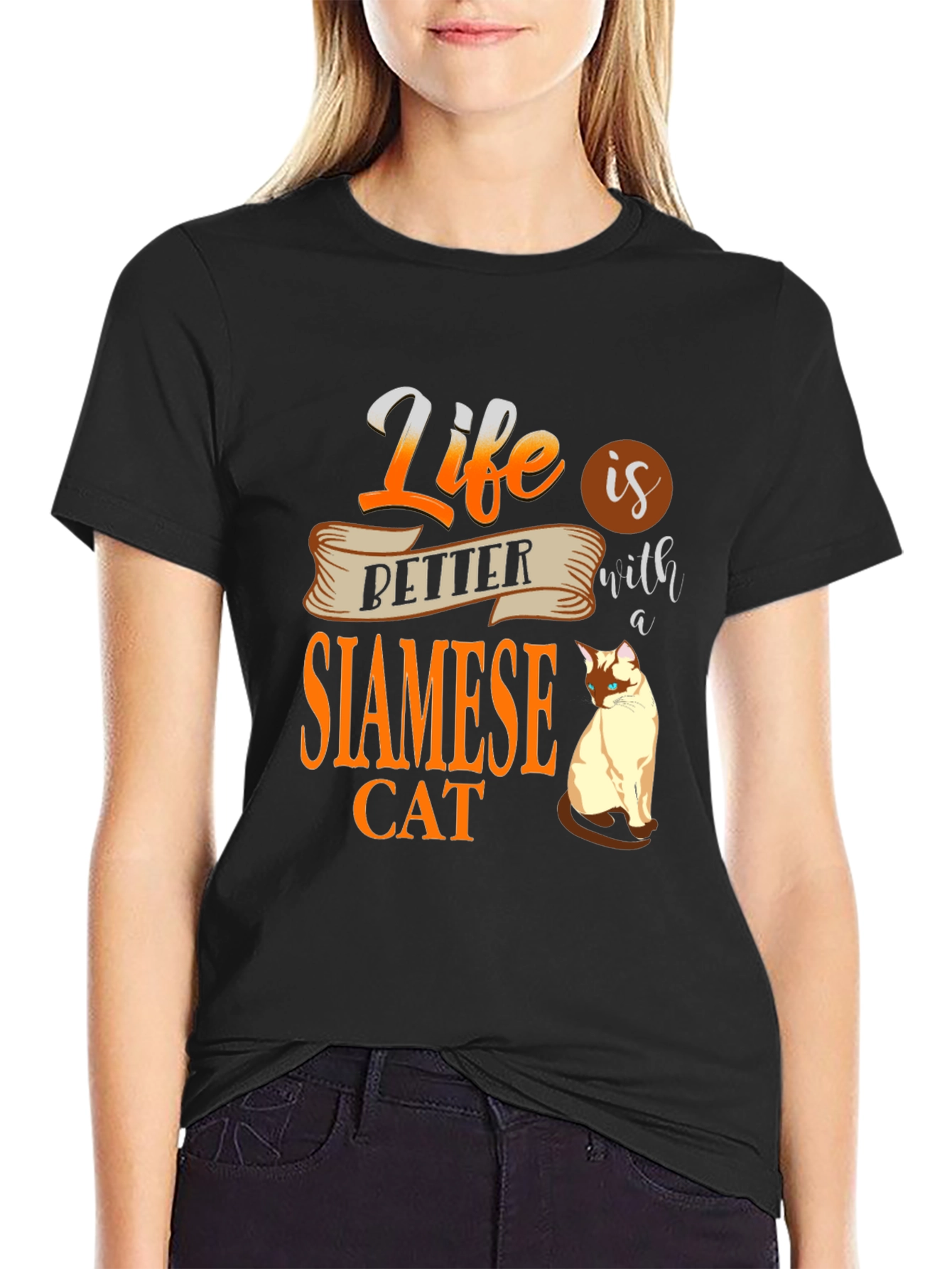 Black Life Is Better With A Siamese Cat T-Shirt view 2
