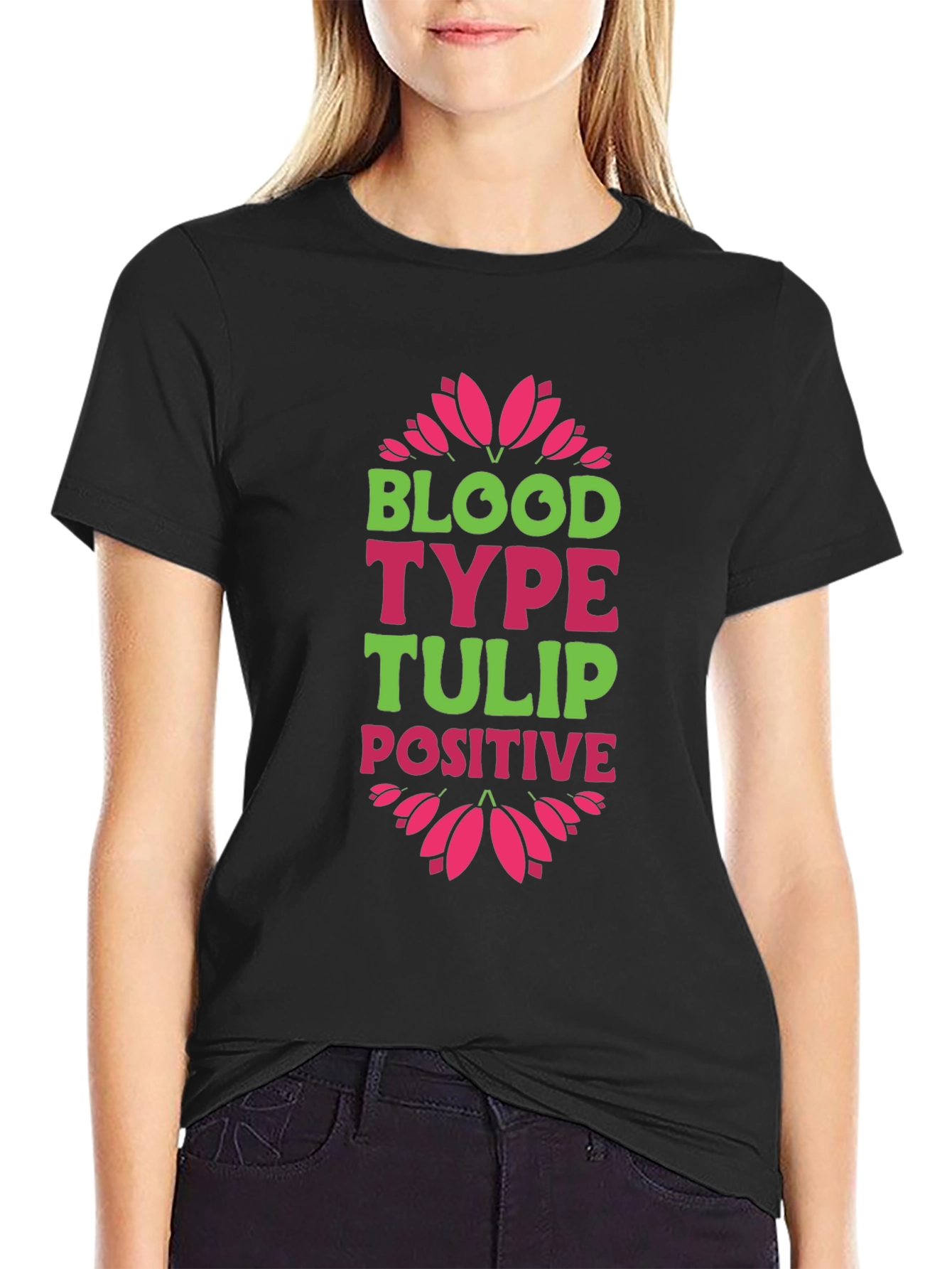 Black Blood Type Tulip Positive Graphic T-Shirt view 2