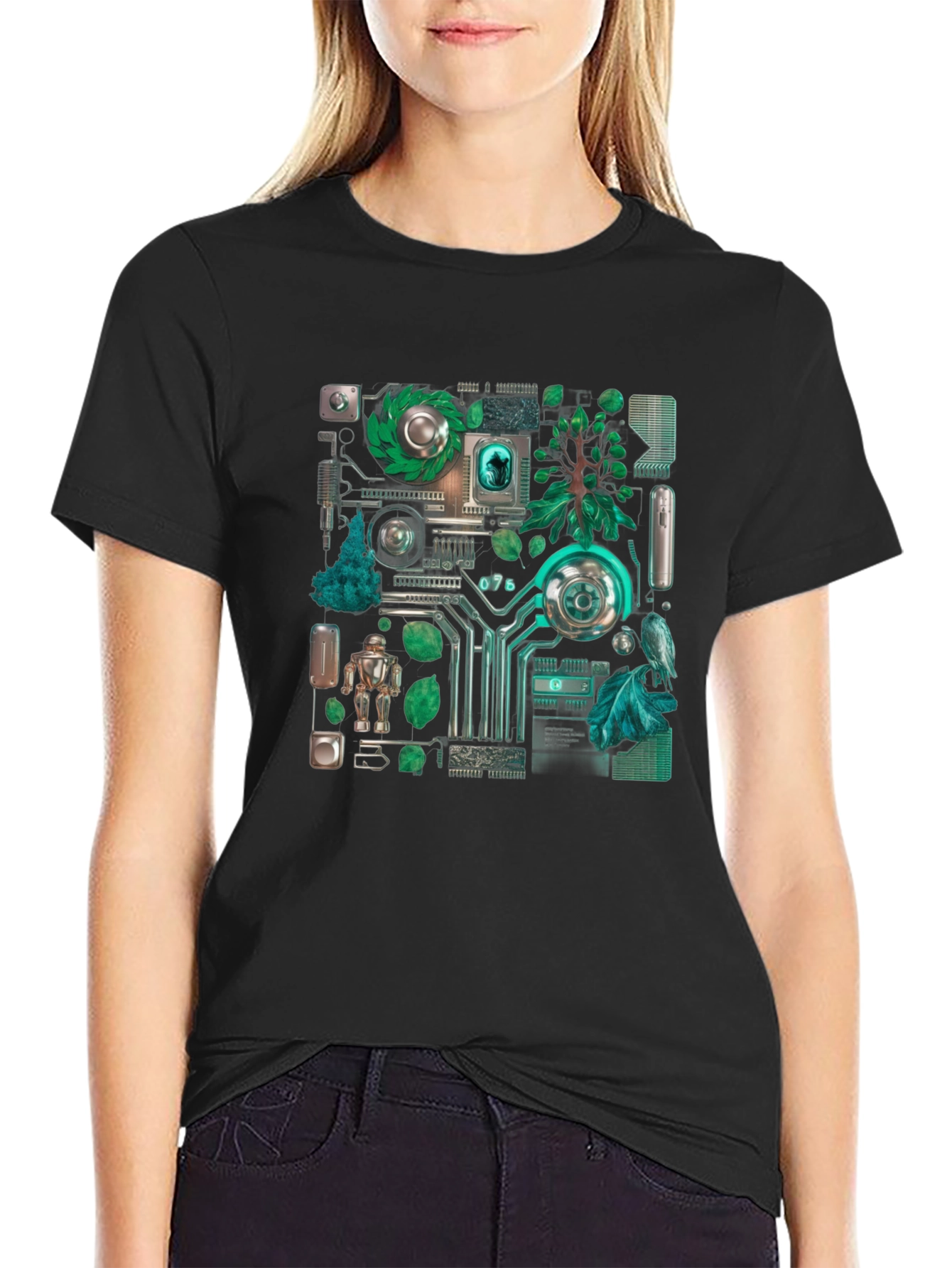 Black Eco-Tech Fusion Graphic Tee - Black Cotton Blend view 2