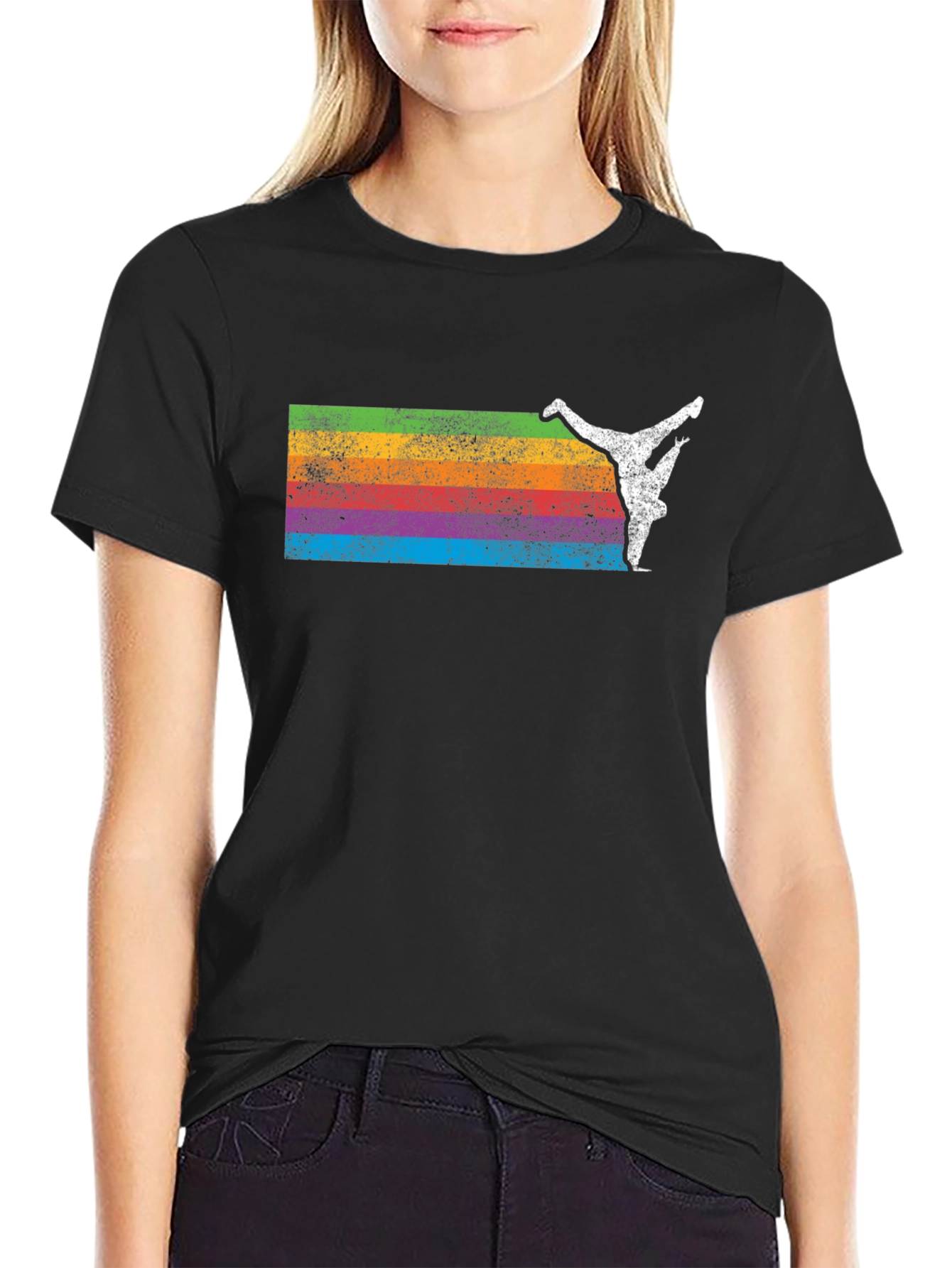 Black Retro Rainbow Breakdancer Graphic Tee view 2