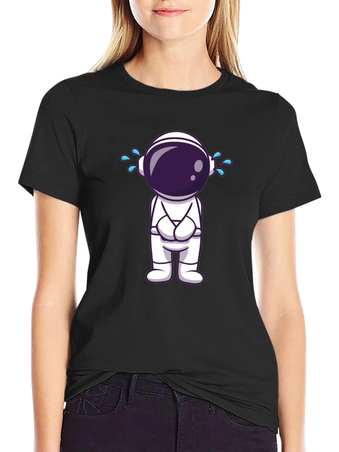 Black Sad Astronaut Graphic T-Shirt view 2