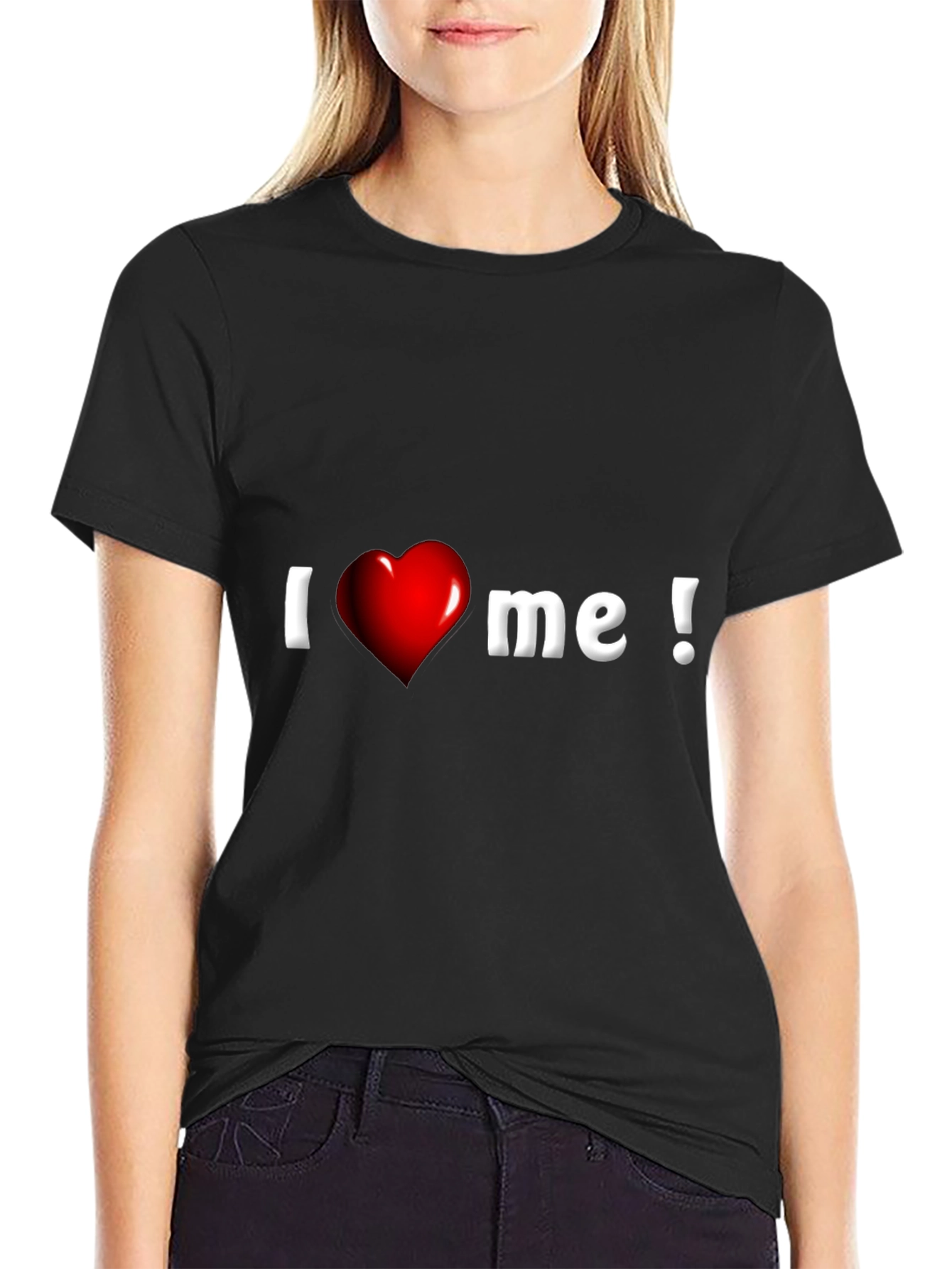 Black I Heart Me Graphic Tee - Black Cotton Blend view 2