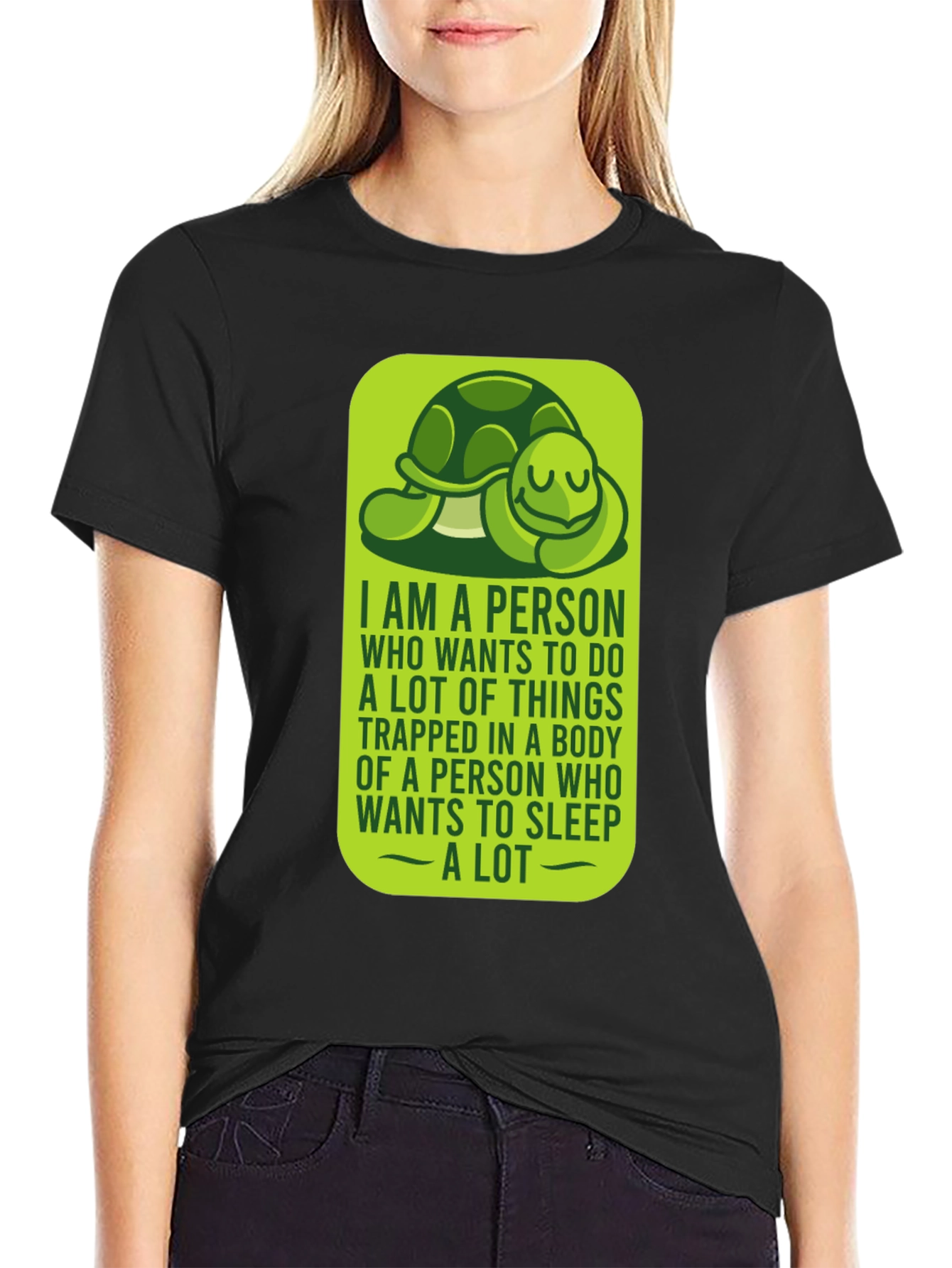 Black Funny Turtle Sleeper T-Shirt - Sleepy Person Gift view 2