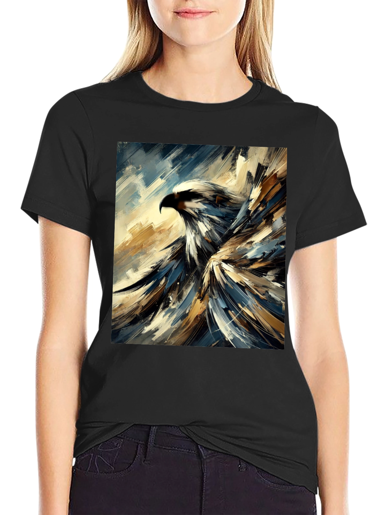 Black Abstract Eagle Graphic Black T-Shirt view 2