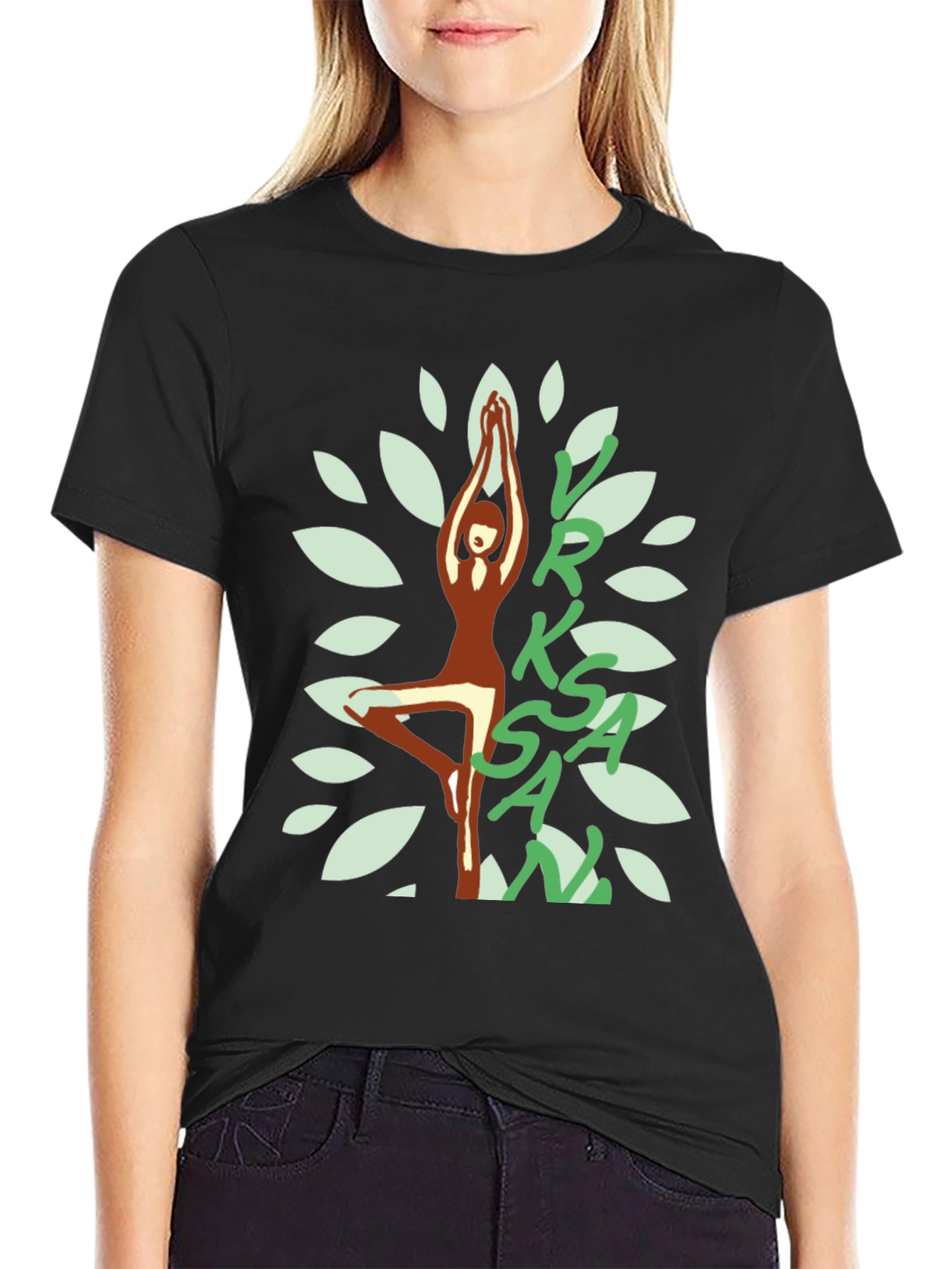 Black Vrksasana Tree Yoga Pose Black T-Shirt view 2