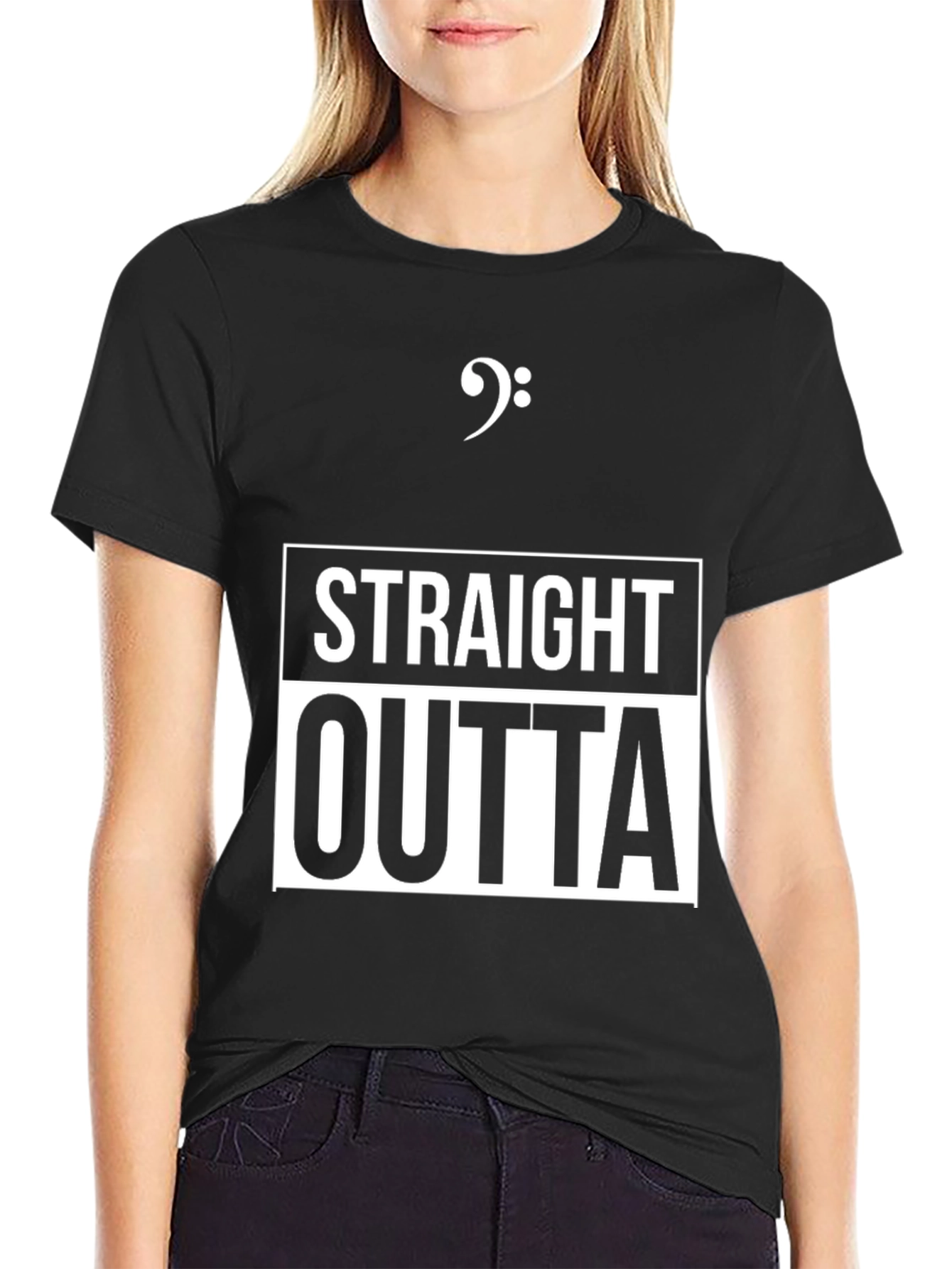 Black Straight Outta Bass Clef Music T-Shirt view 2