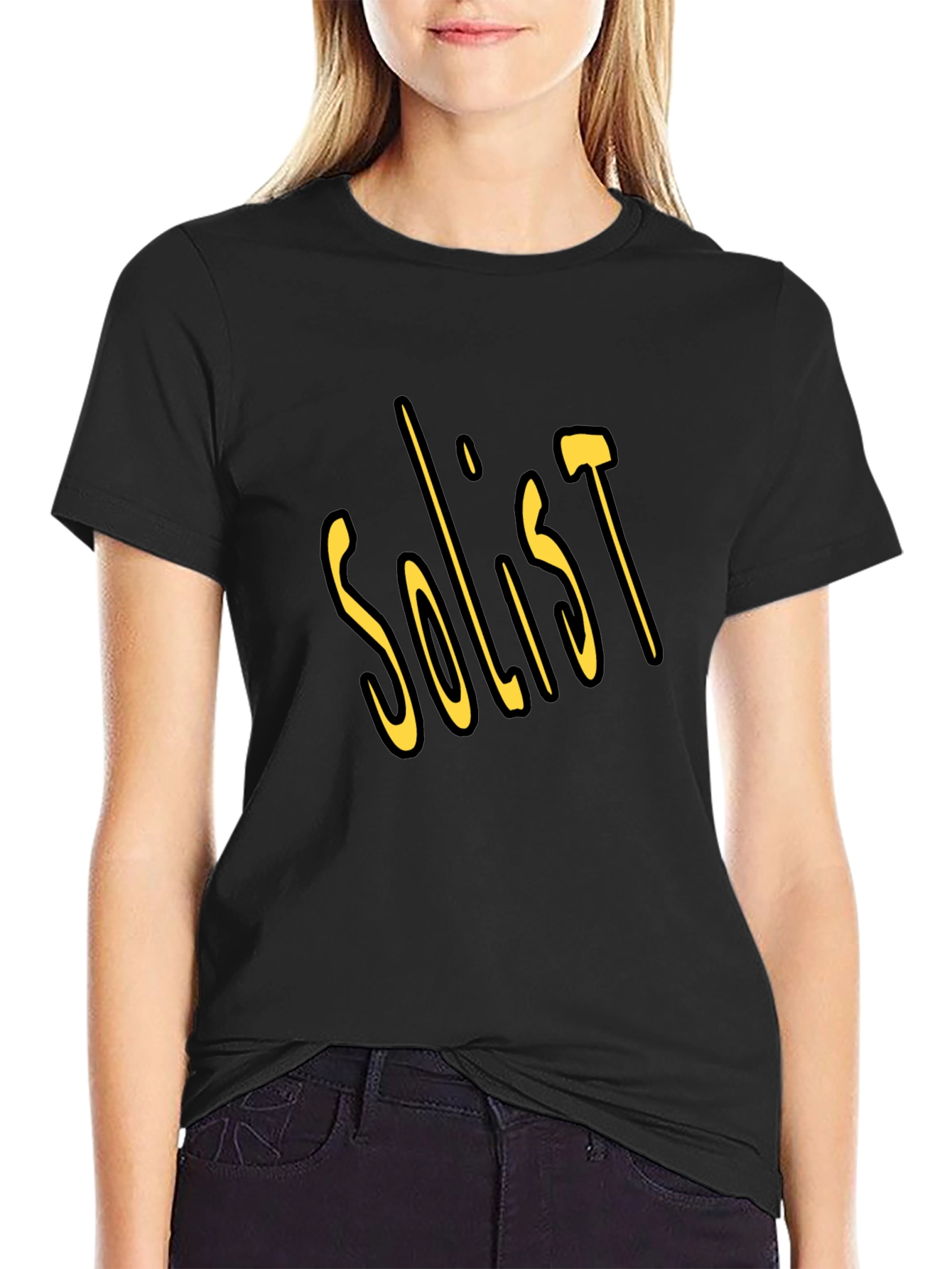 Black Soloist Graphic Tee - Soft Black Cotton T-Shirt view 2